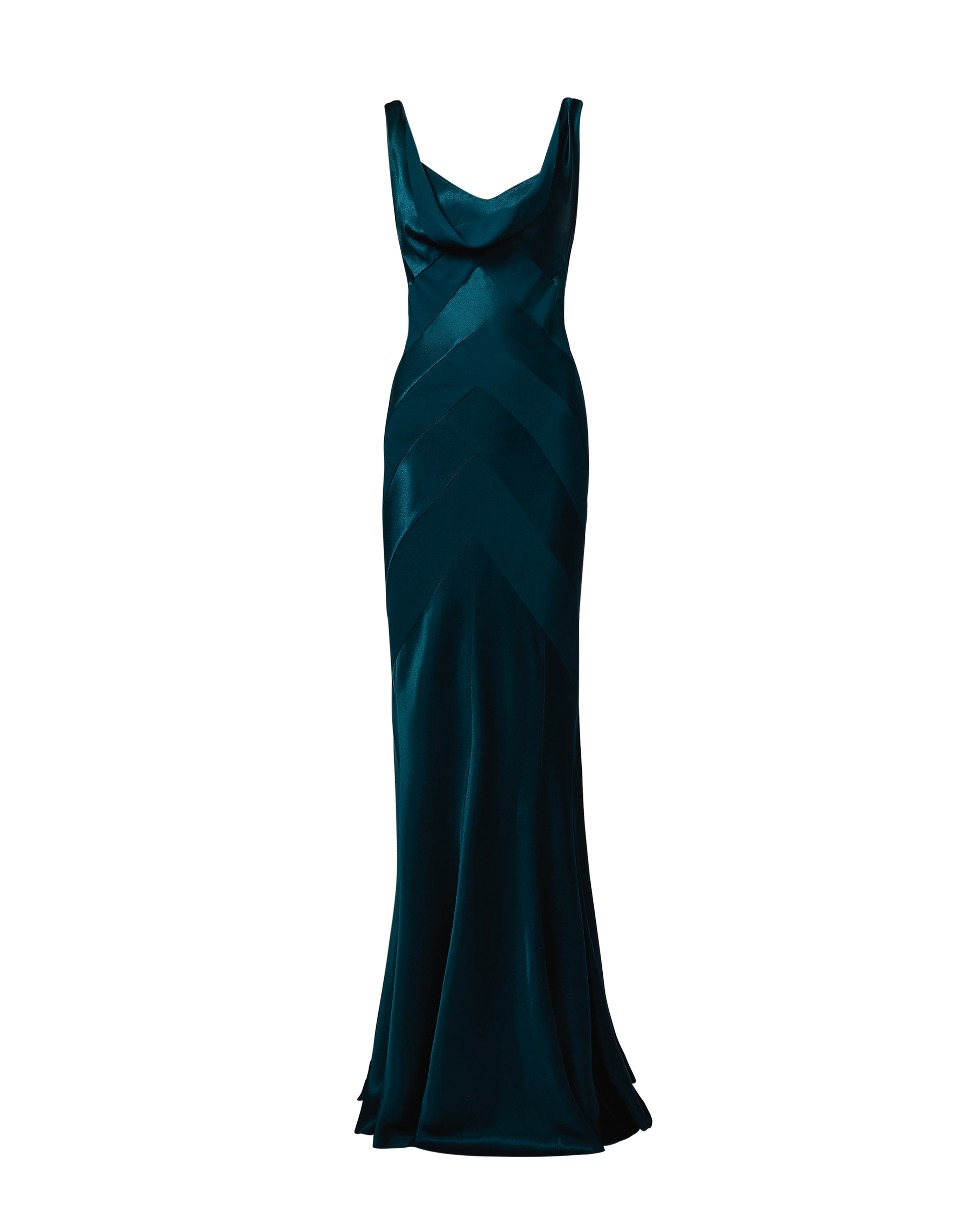 A/W 1999 Deep Teal Bias Cut Chevron Pattern Gown