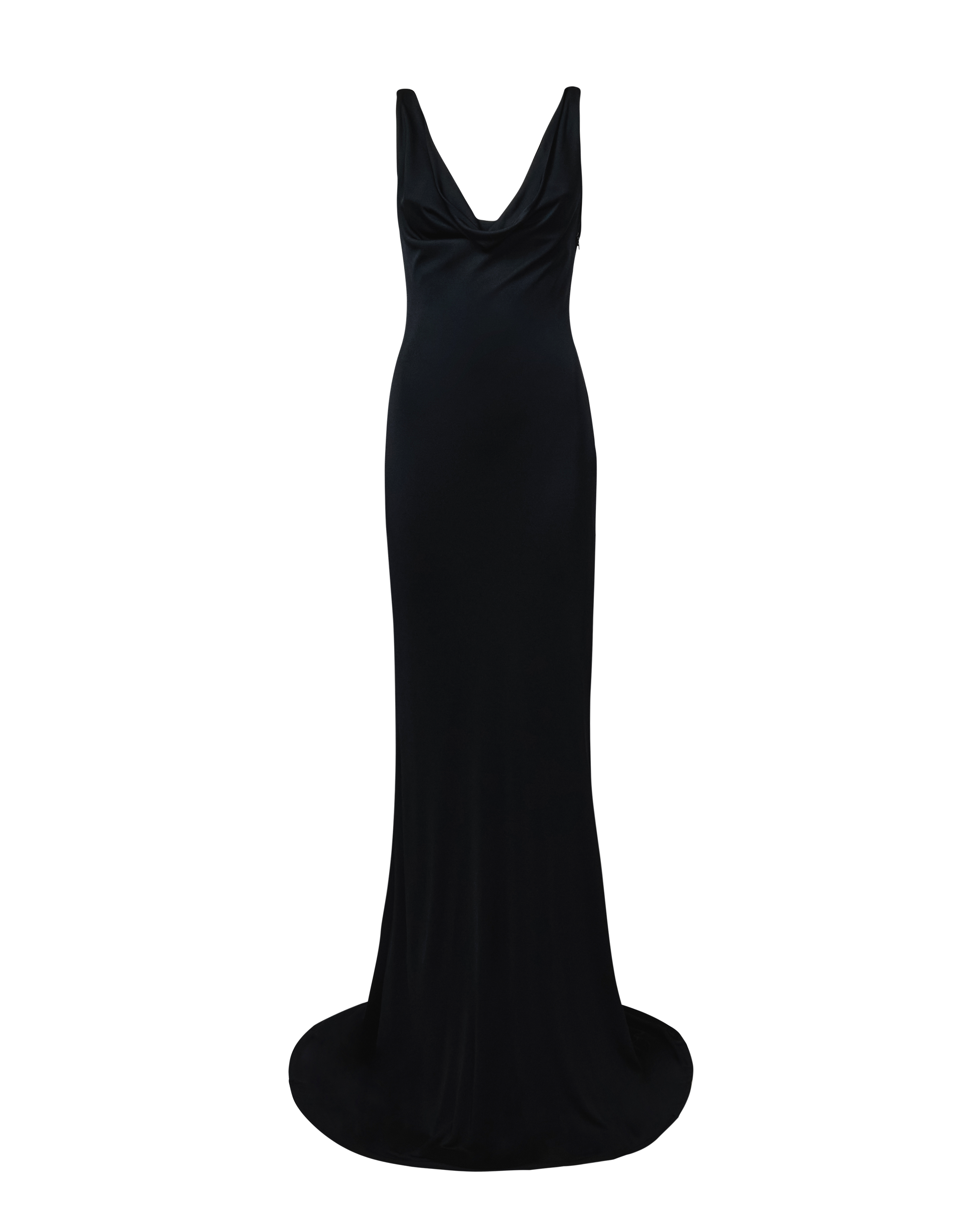 2007 Black Cowl Neck Jersey Gown with Open Back