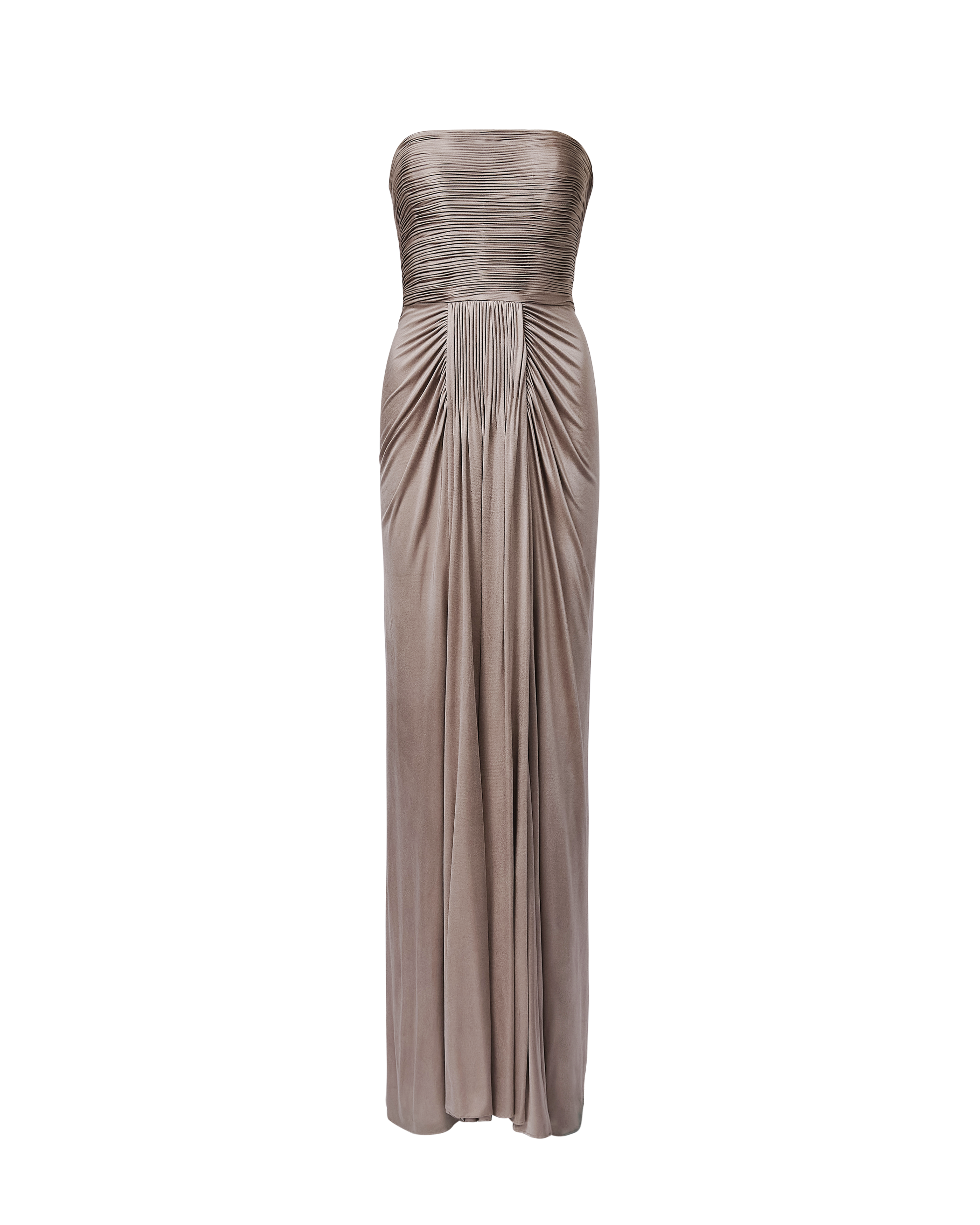 A/W 2007 Pewter Silk Strapless Pleated Drape Gown