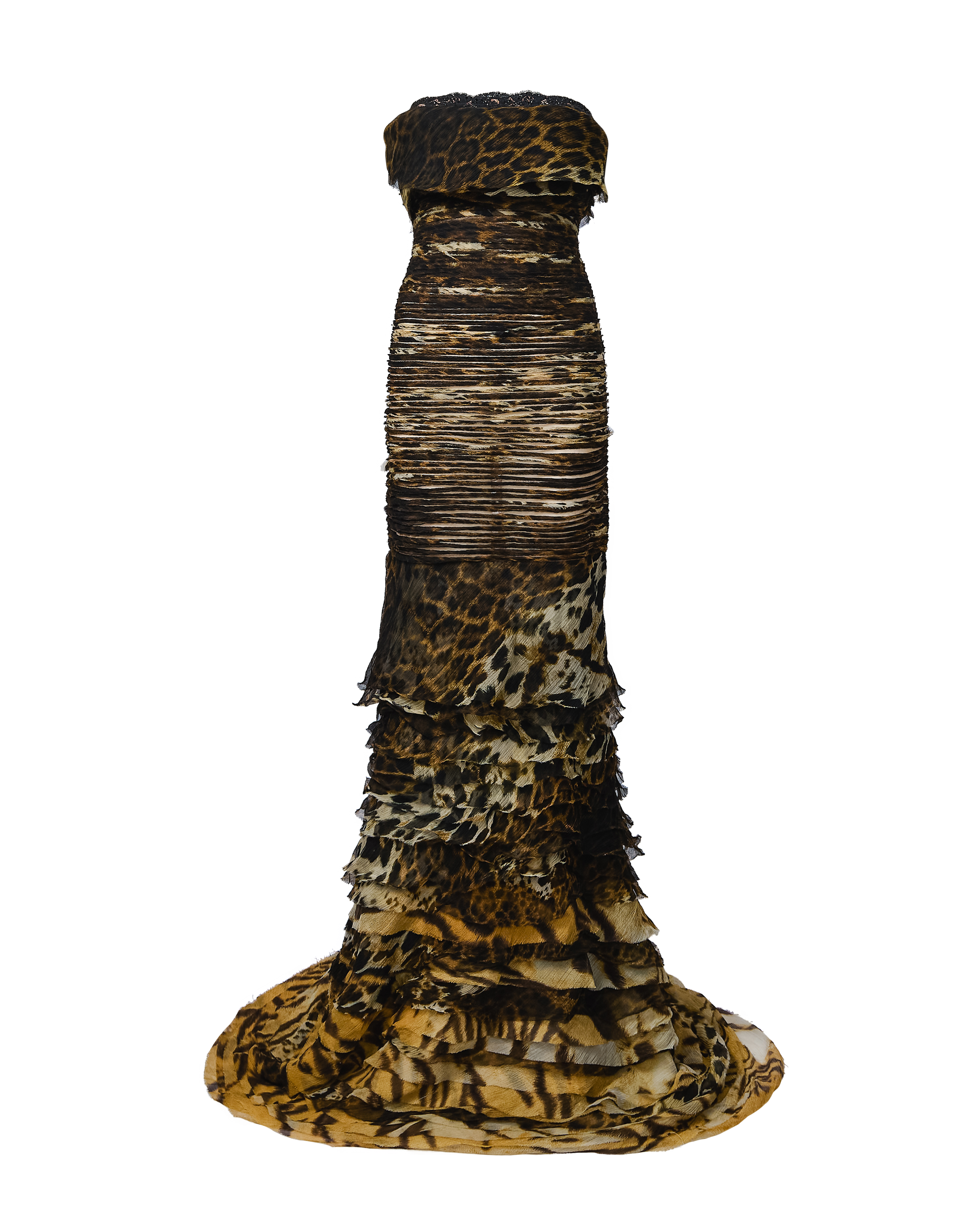 S/S 2005 Leopard Print Tiered Gown with Moderate Train