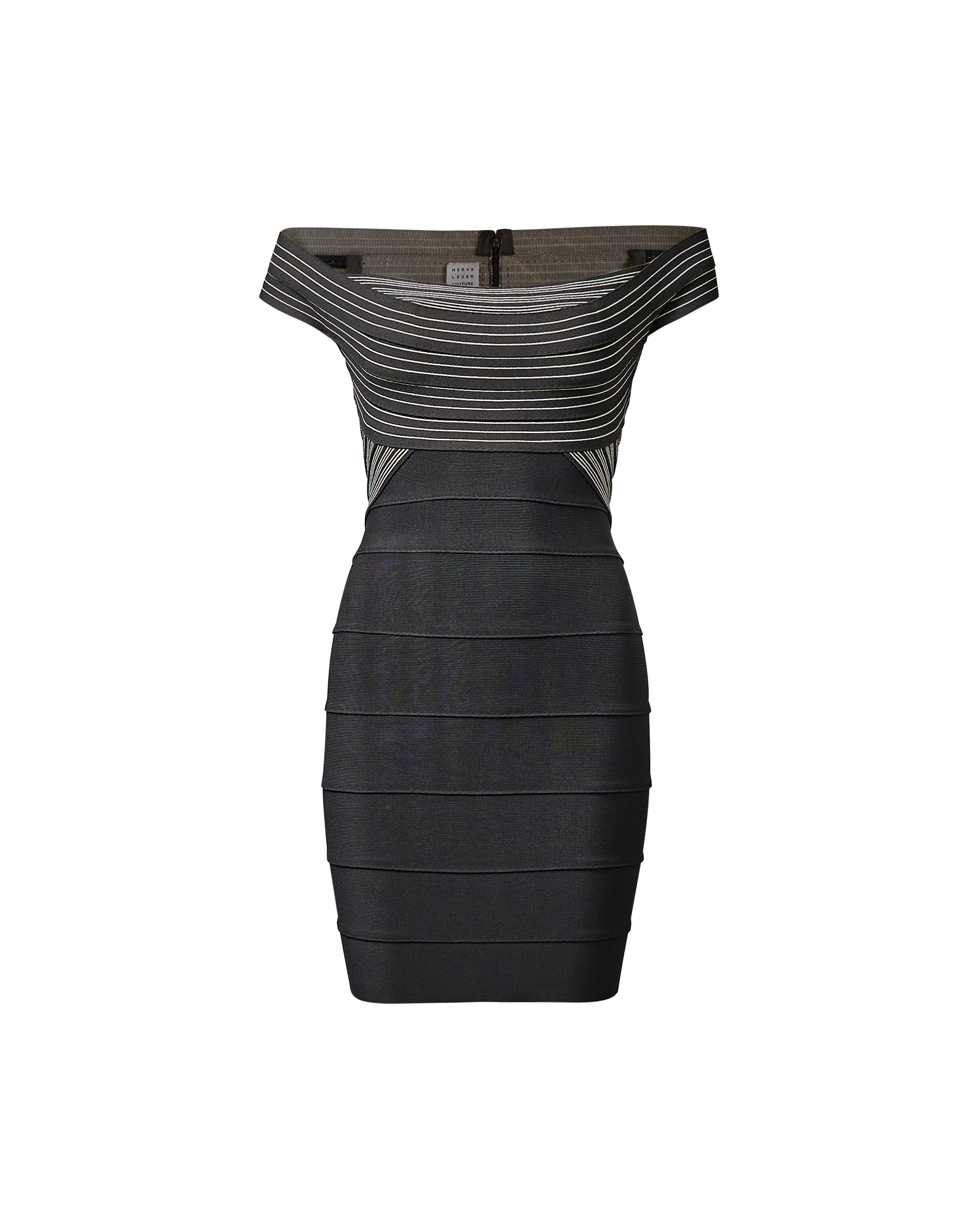 S/S 1994 Gray and Ivory Striped Bandage Mini Dress