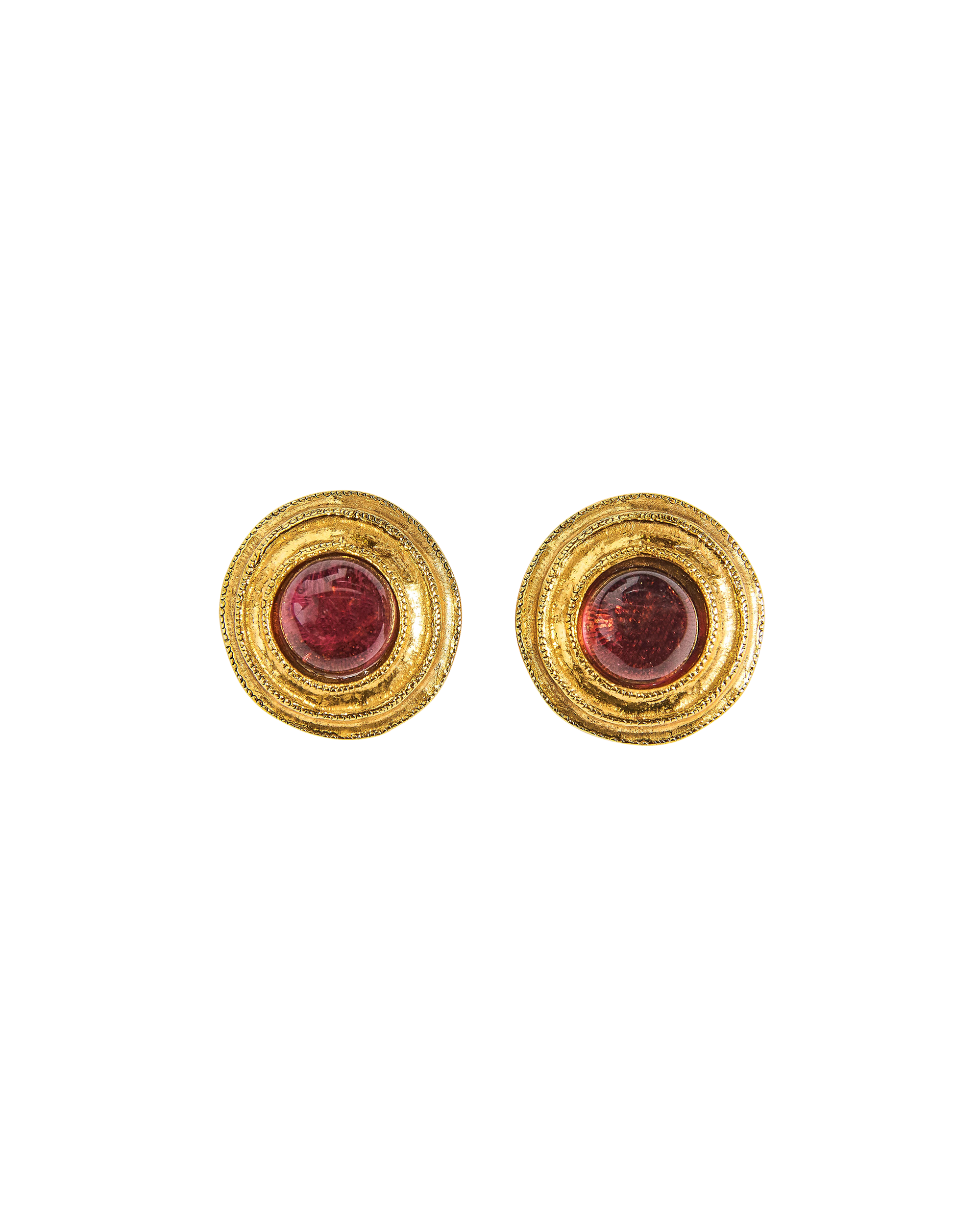 Early 1980's Gold and Maroon Gripoix Clip-On Earrings