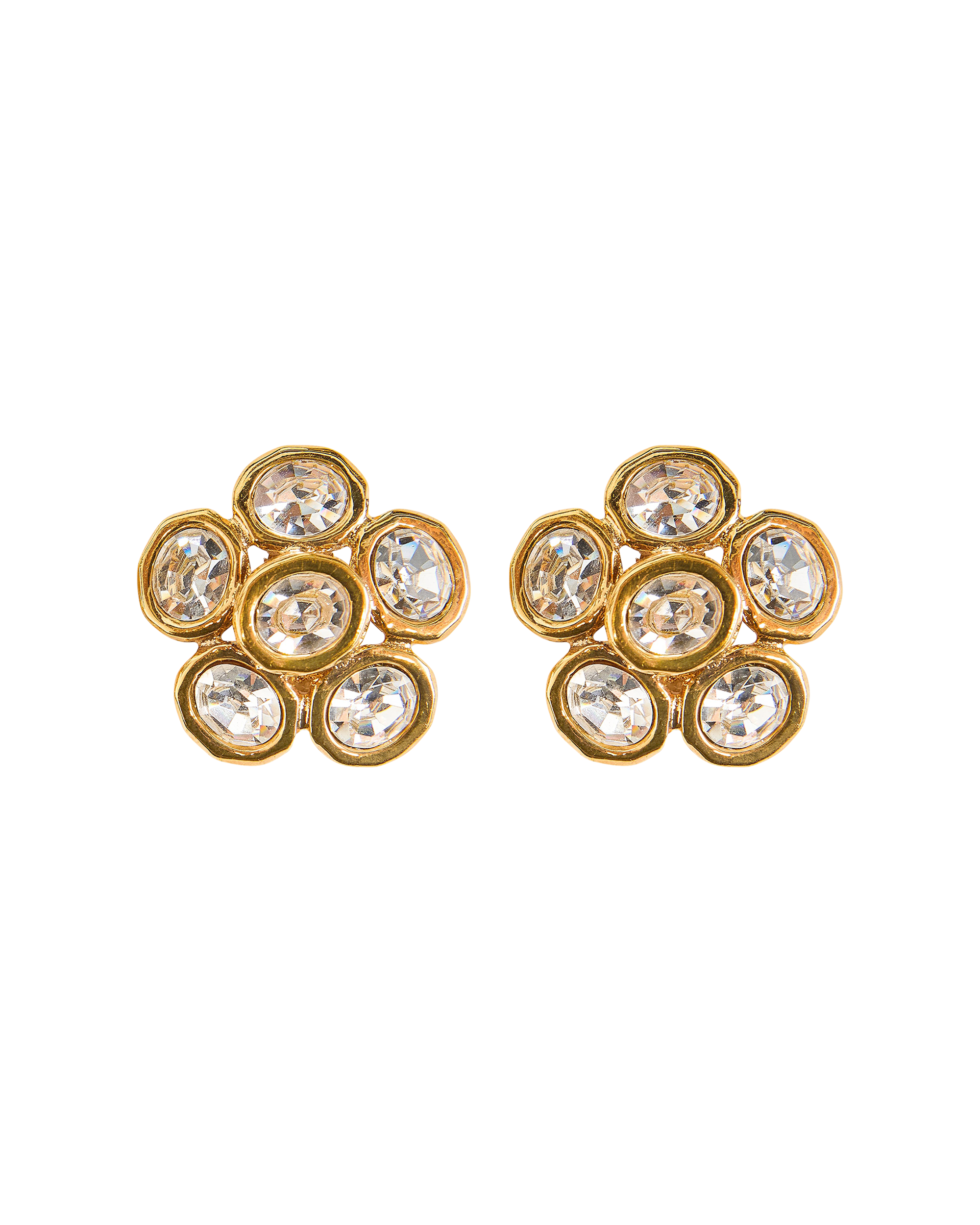 A/W 1992 Gold and Crystal Flower Clip-On Earrings