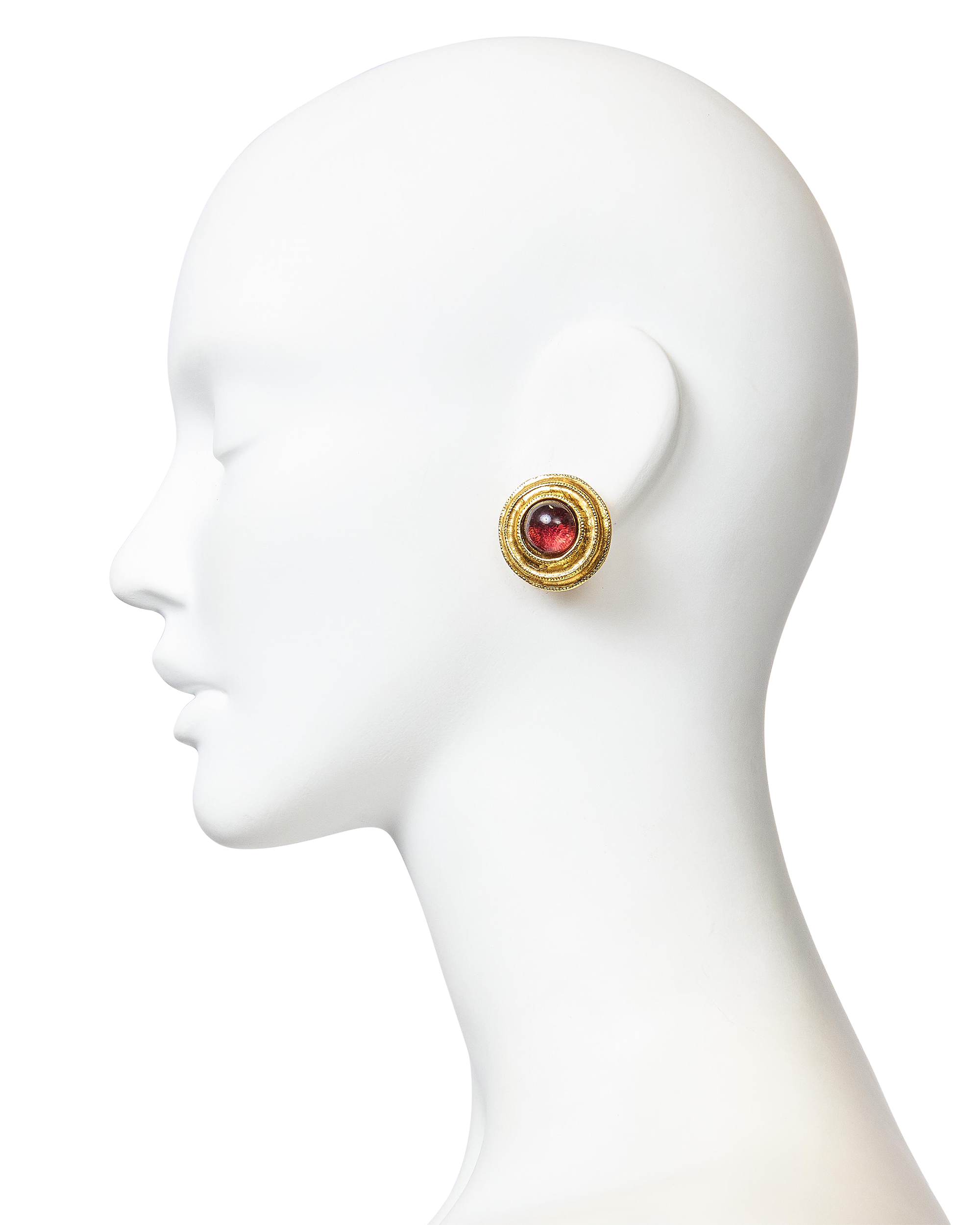 Early 1980's Gold and Maroon Gripoix Clip-On Earrings