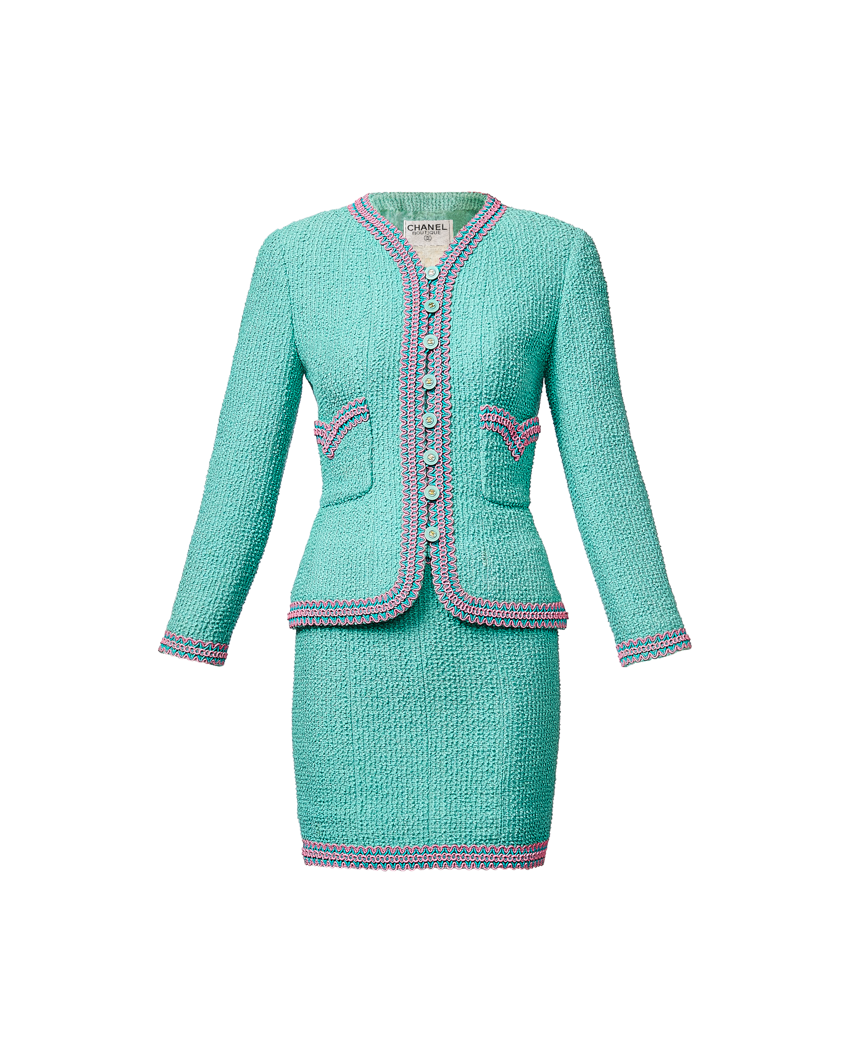 S/S 1994 Light Blue and Pink Boucle Skirt Set