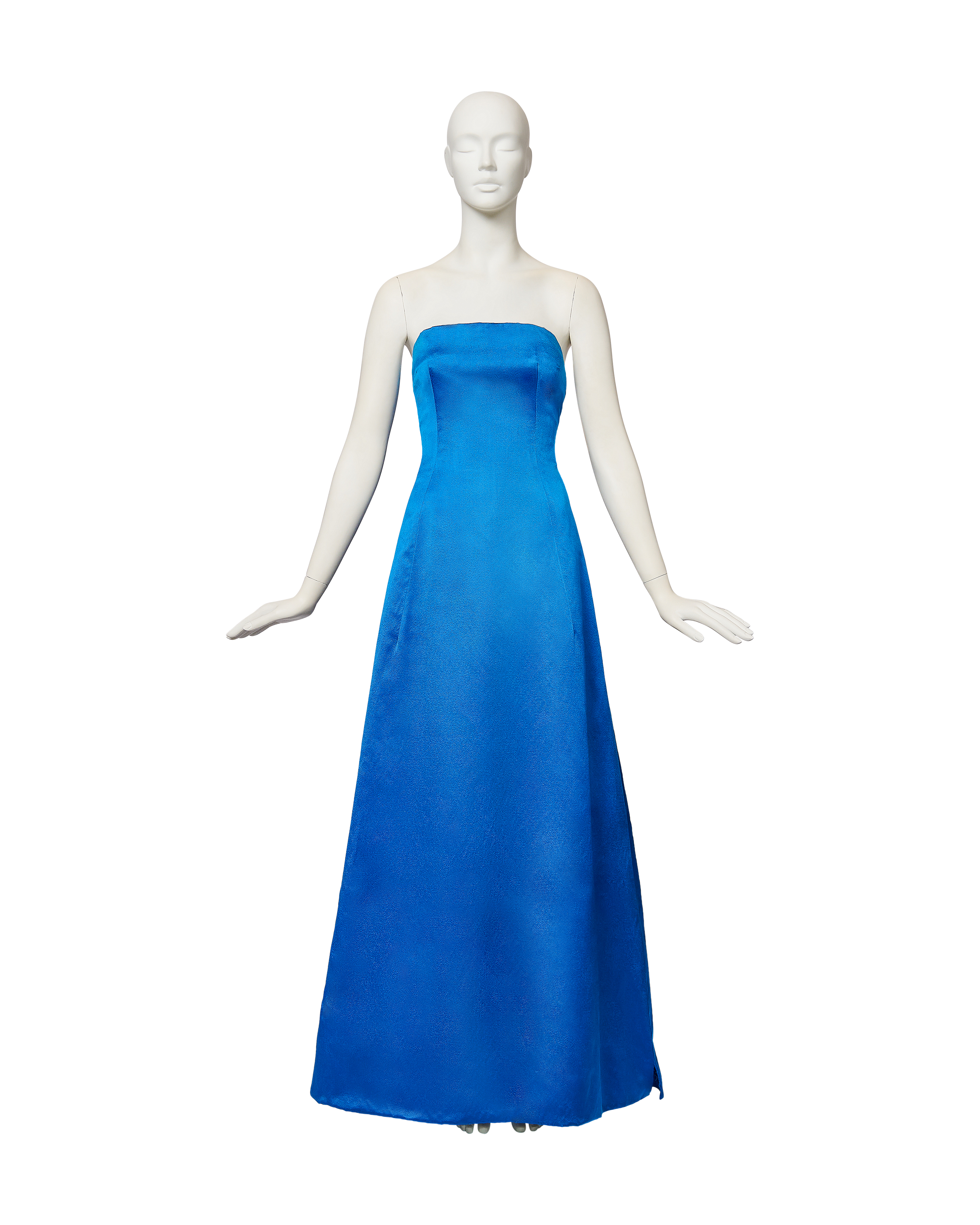 c. 1959 Couture Strapless Blue Silk Evening Gown