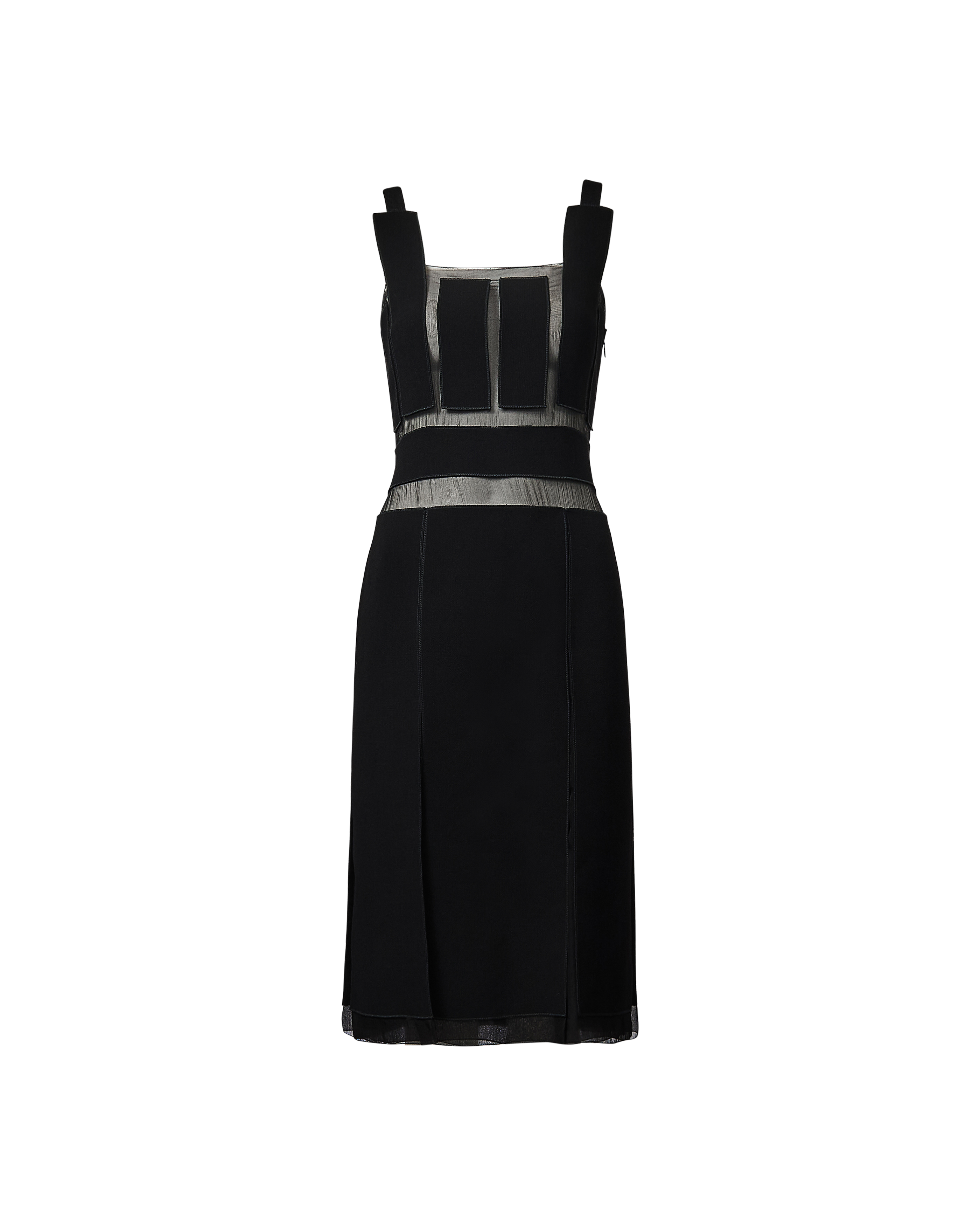 A/W 2001 Black Dress with Semi-Sheer Silk Chiffon Paneling