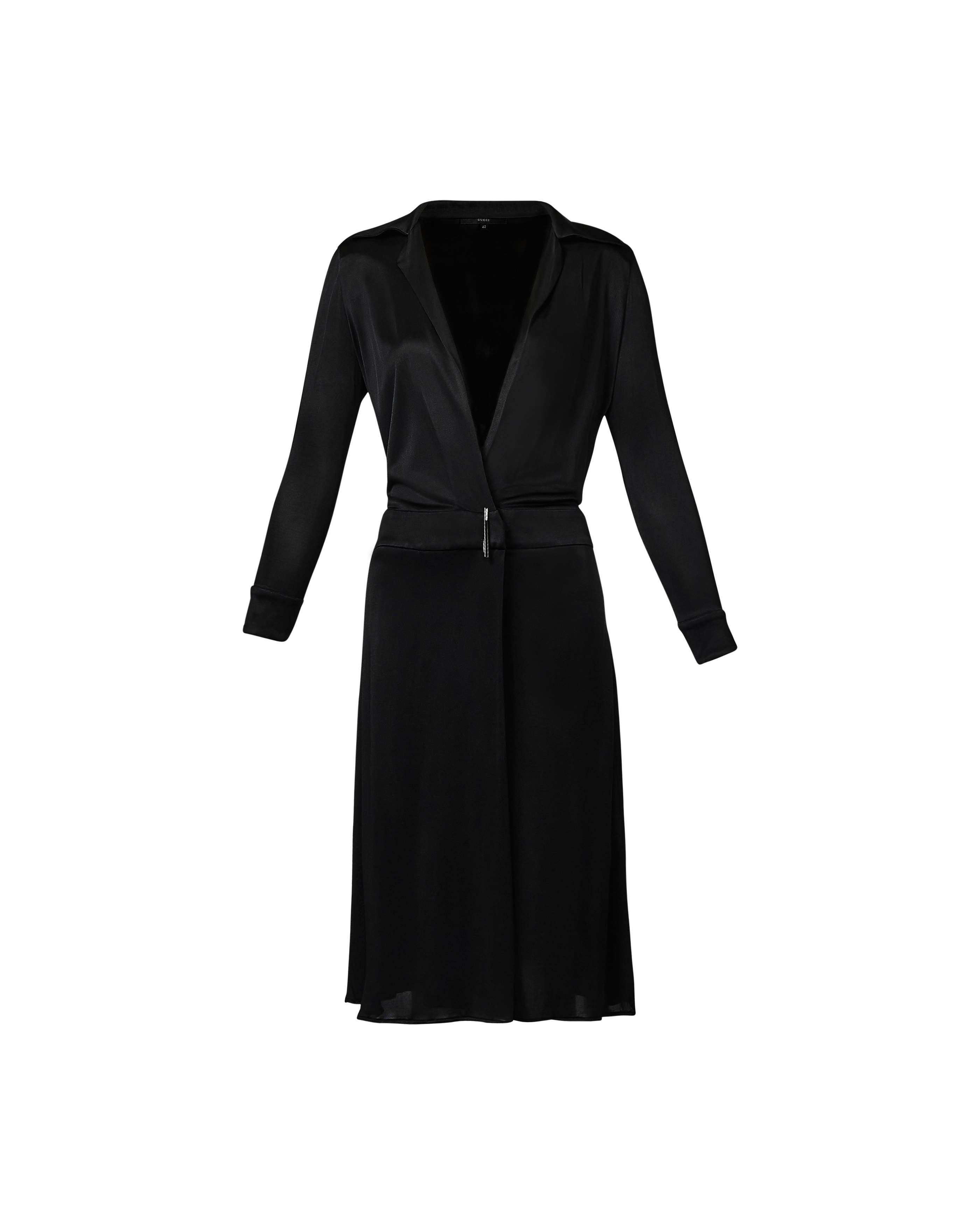 S/S 2000 Long Sleeve Plunge Neckline Black Silk Jersey Dress