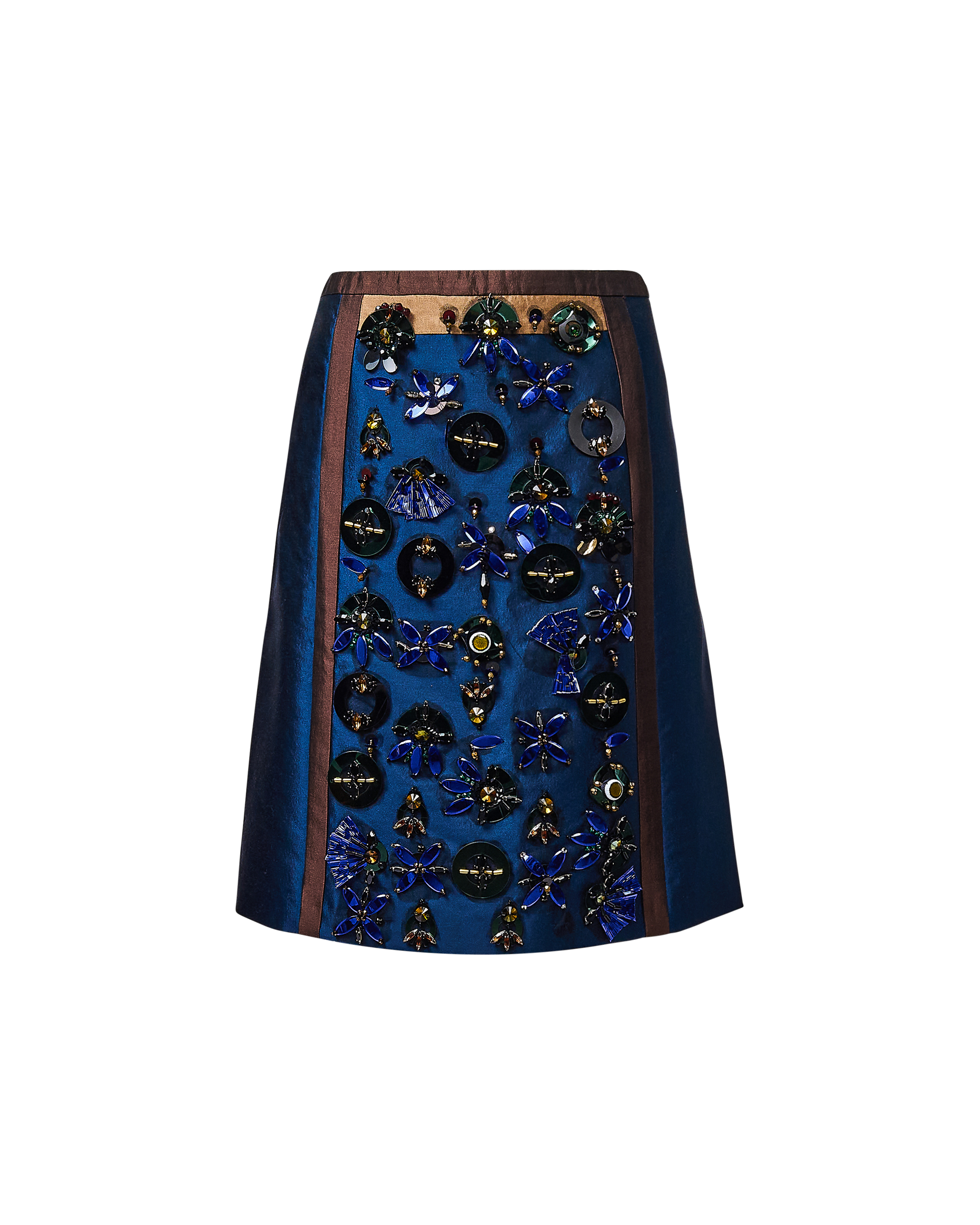 S/S 2005 Blue Jewel Tone Embellished Metallic Appliqué Skirt