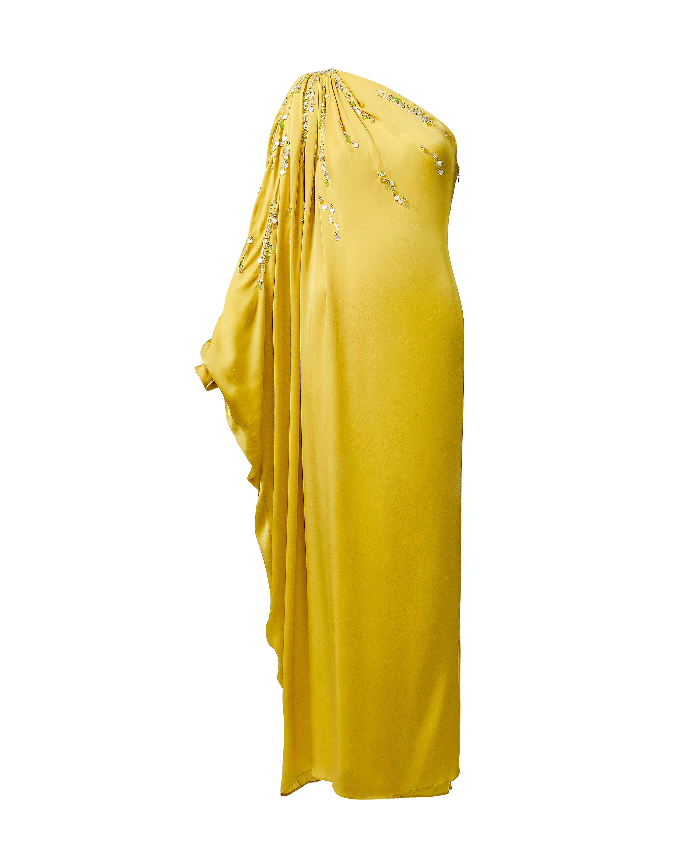 Resort 2008 Silk One-Shoulder Yellow Drape Gown