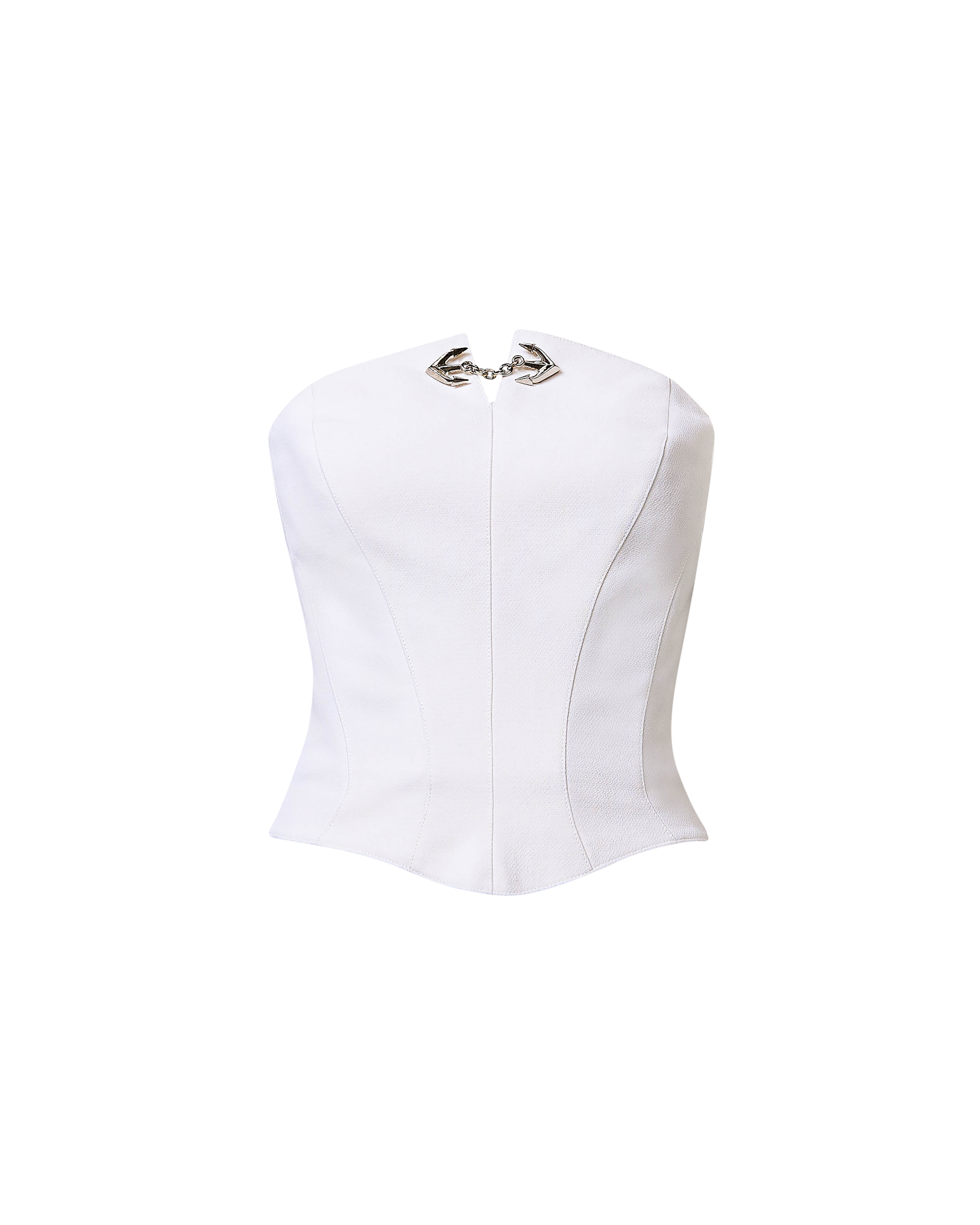 1990's White Strapless Corset Top with Silver Nautical Hardware