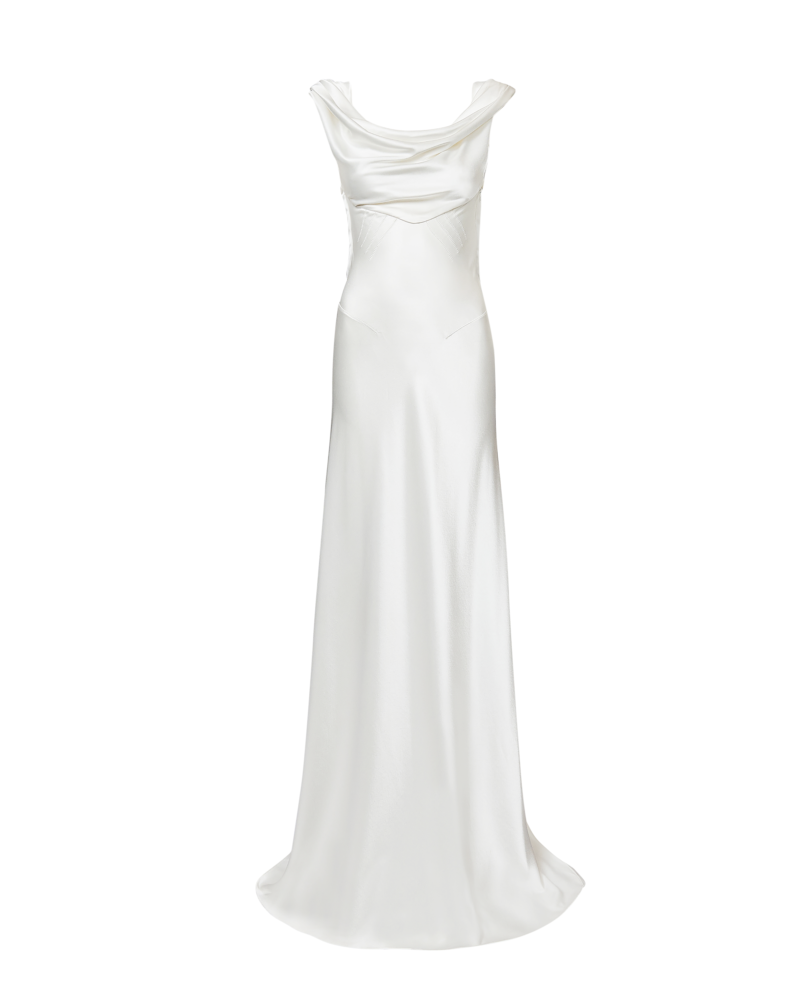 2008 White Bias Cut Cowl Neck Gown