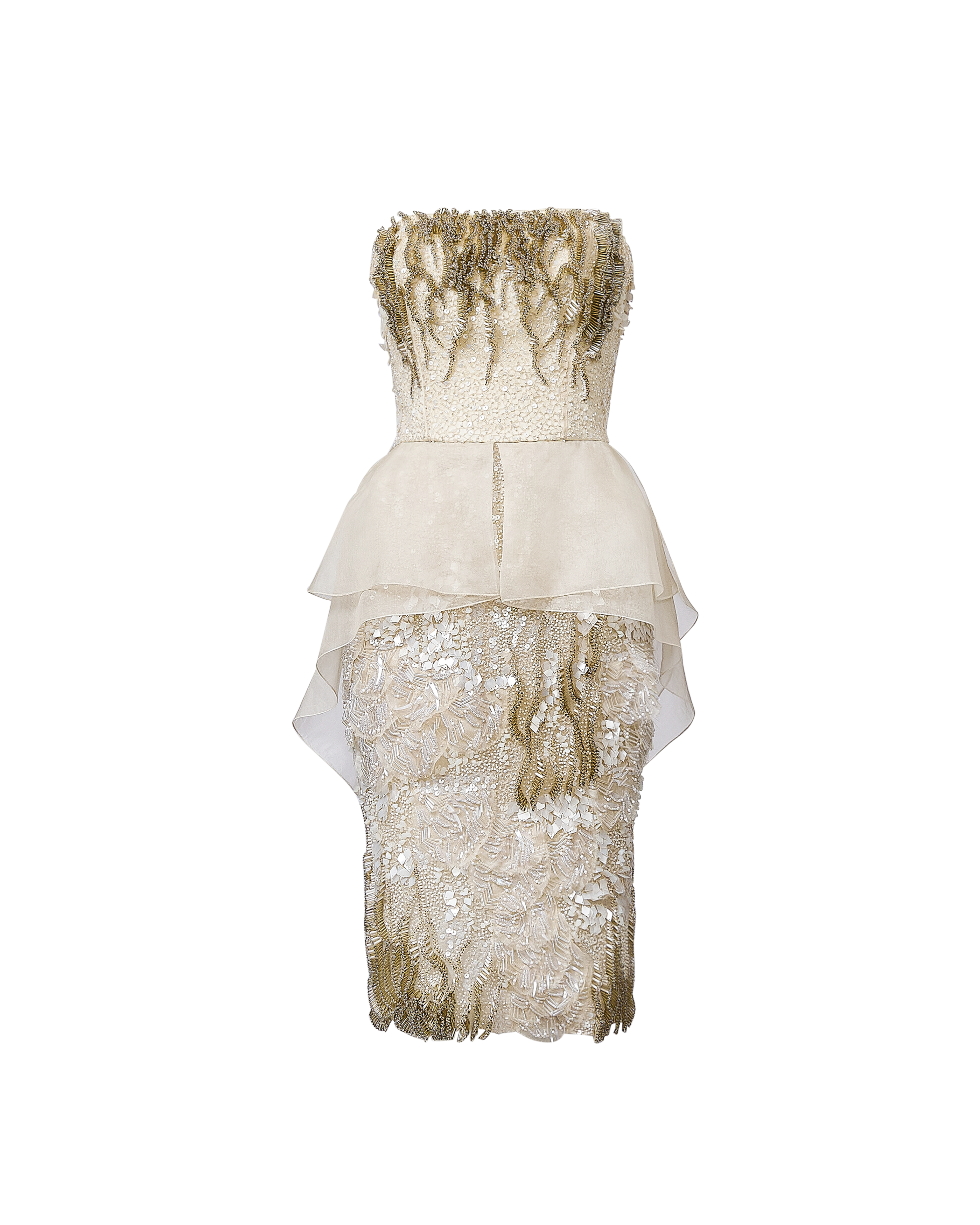 S/S 2013 Ivory Beaded Embellished Strapless Peplum Dress