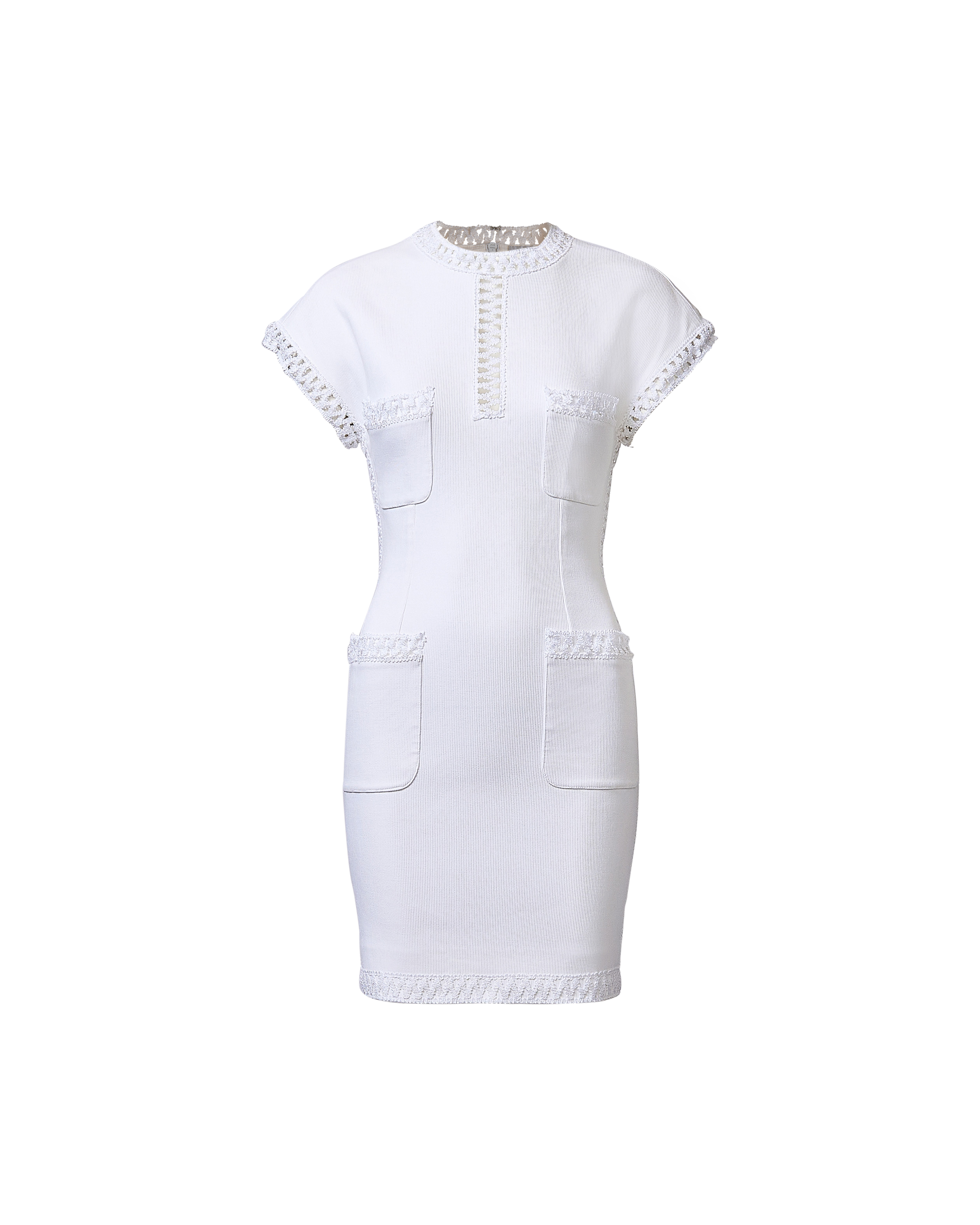 S/S 1992 White Woven Trim Short Sleeve Mini Dress