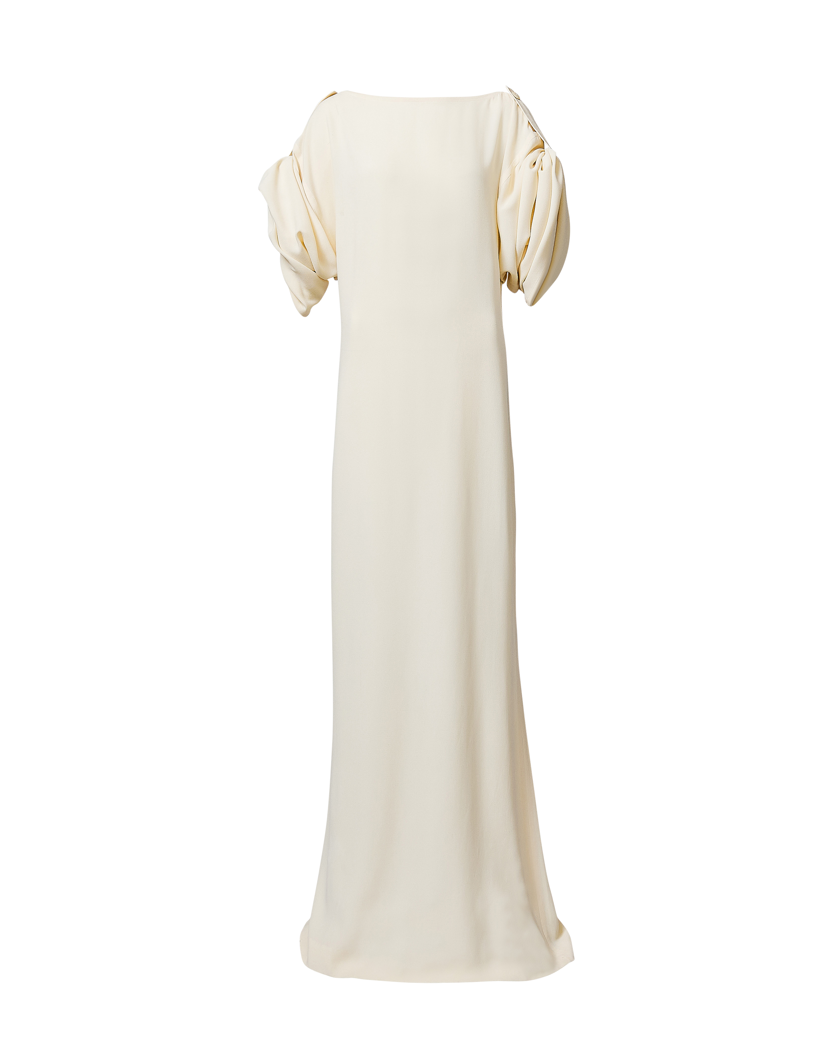 1990's Ivory Long Sleeve Column Gown with Epaulettes