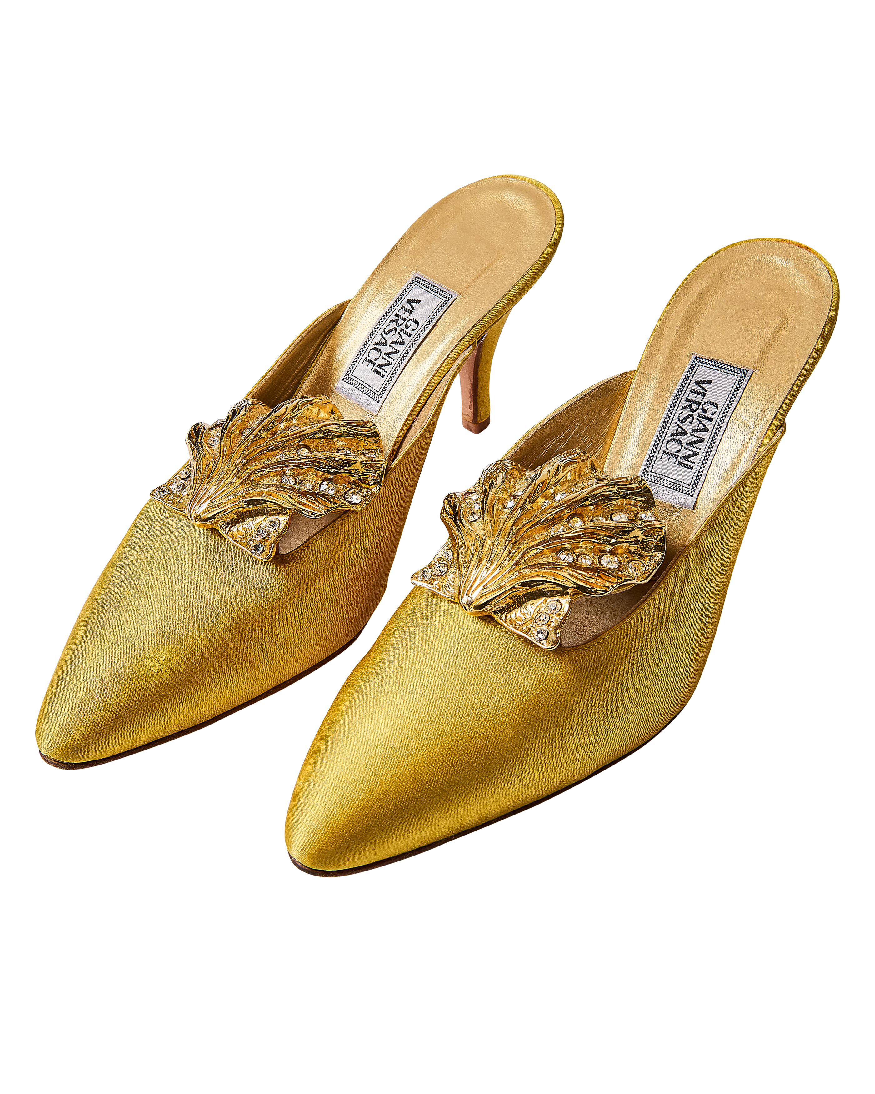 S/S 1992 Yellow Heels with Gold Seashell Detail