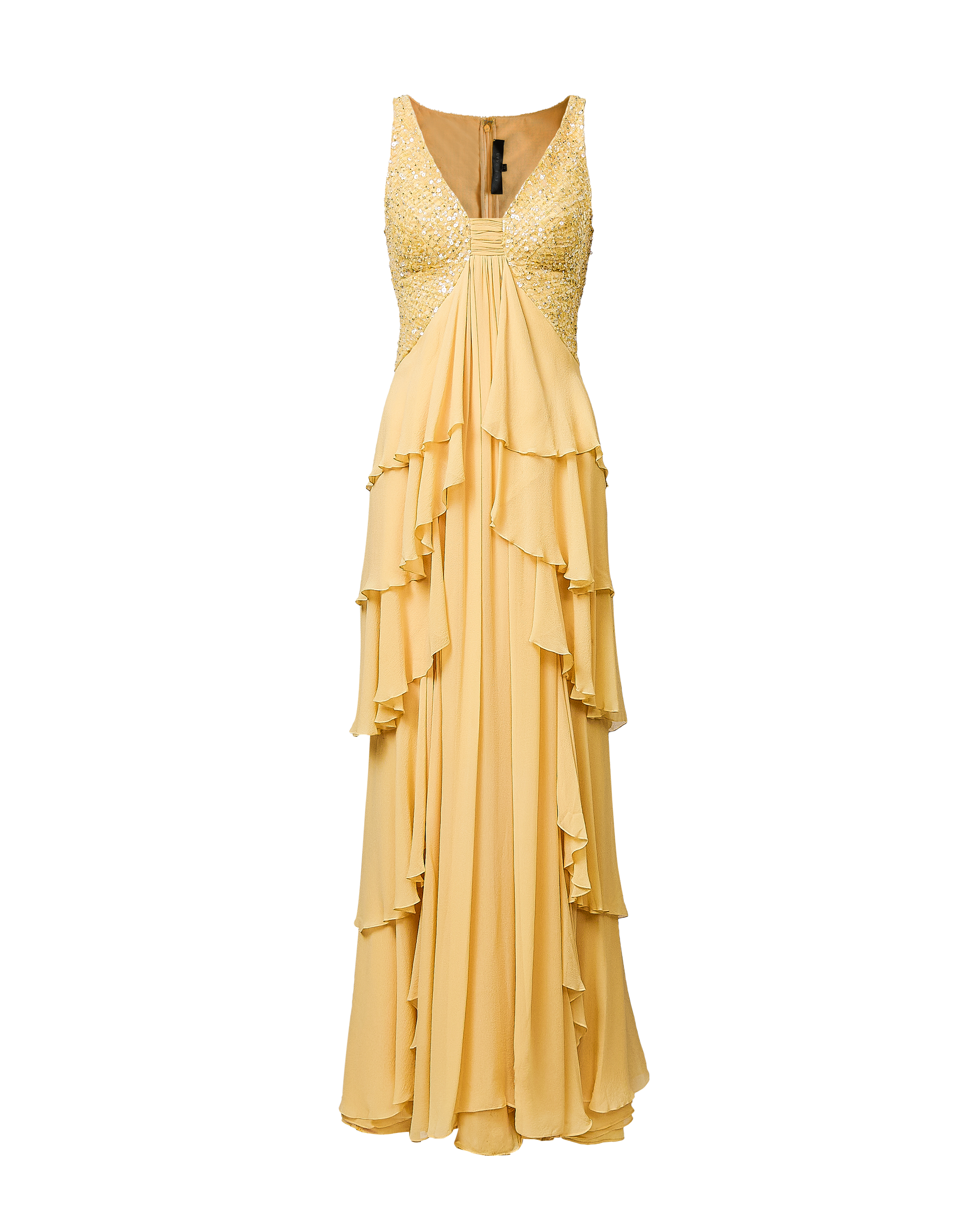 S/S 2009 Butter Yellow Sequin Embellished Bust Gown
