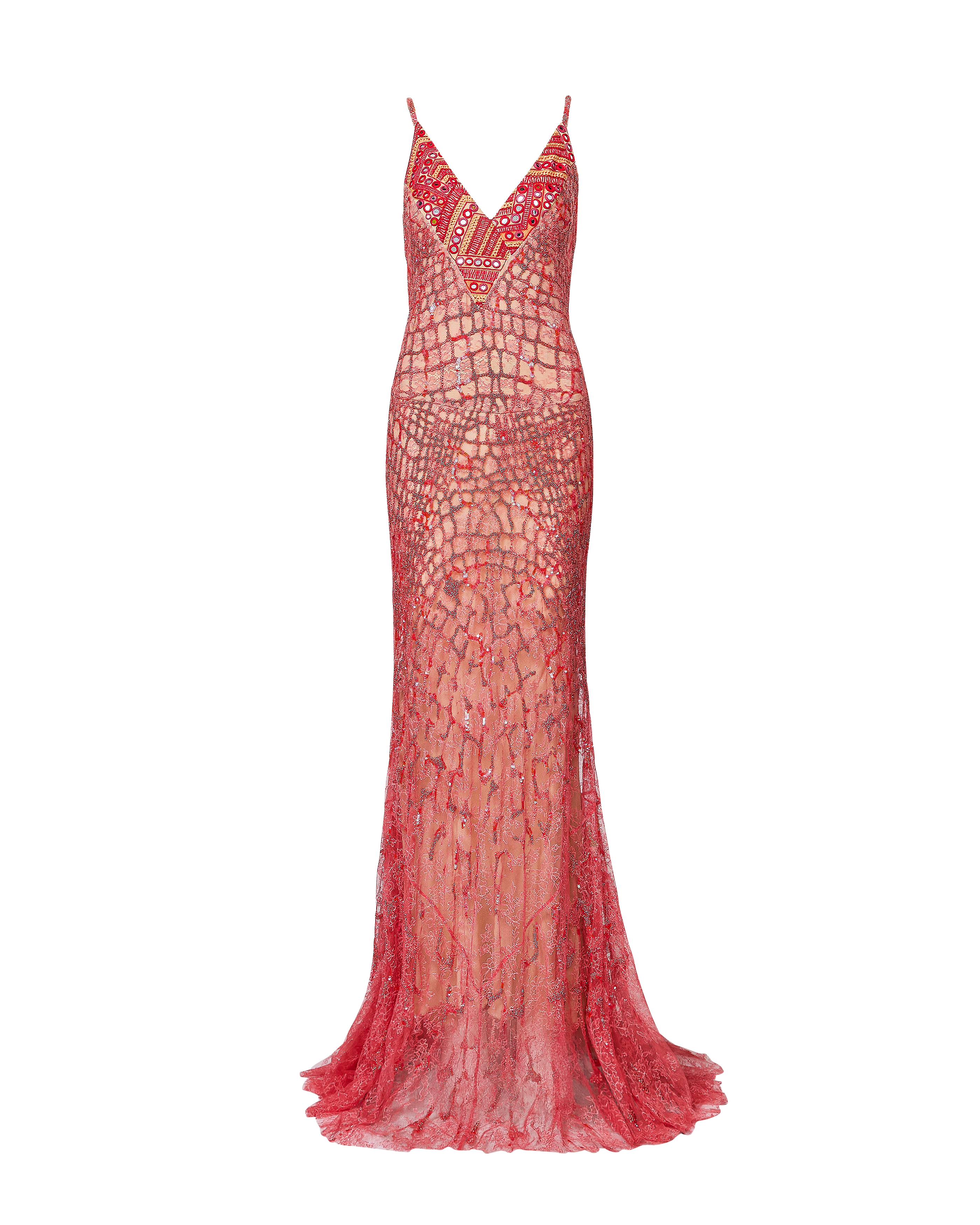 Resort 2014 Coral Pink Beaded Gown with Semi-Open Back