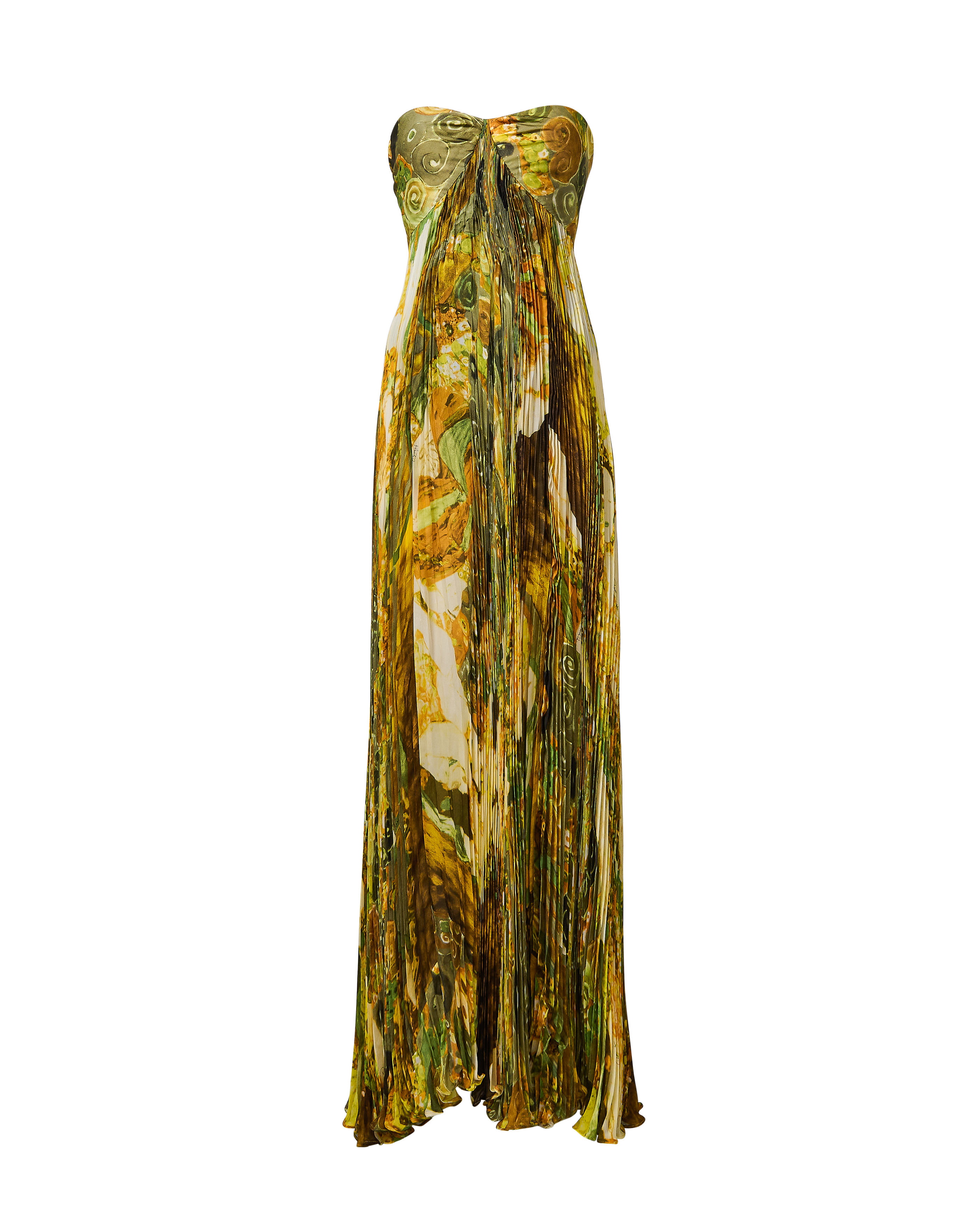 A/W 2005 Strapless Pleated Gustav Klimt-Inspired Print Gown