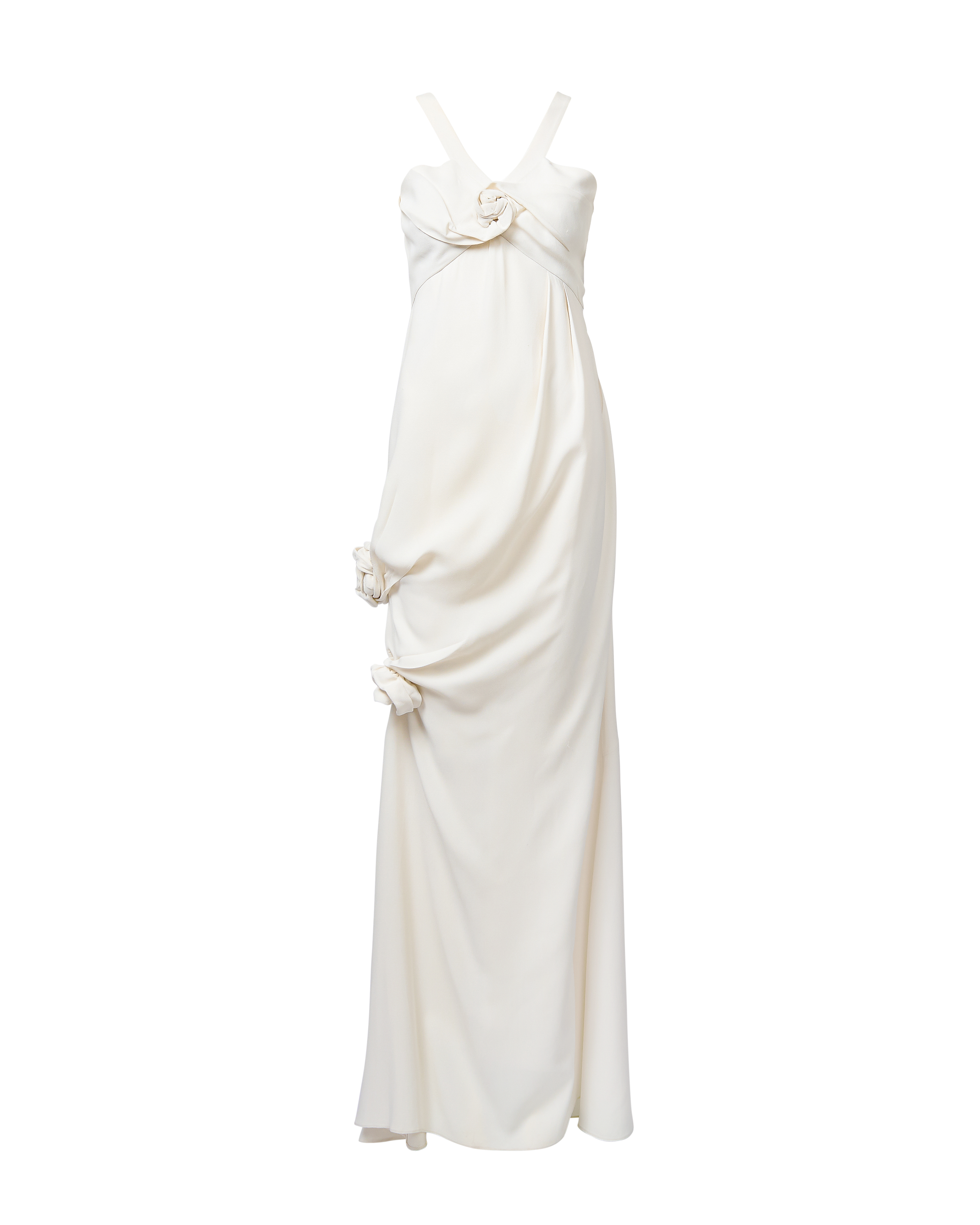 A/W 2008 White Crepe Gown with 3D Rosette Details