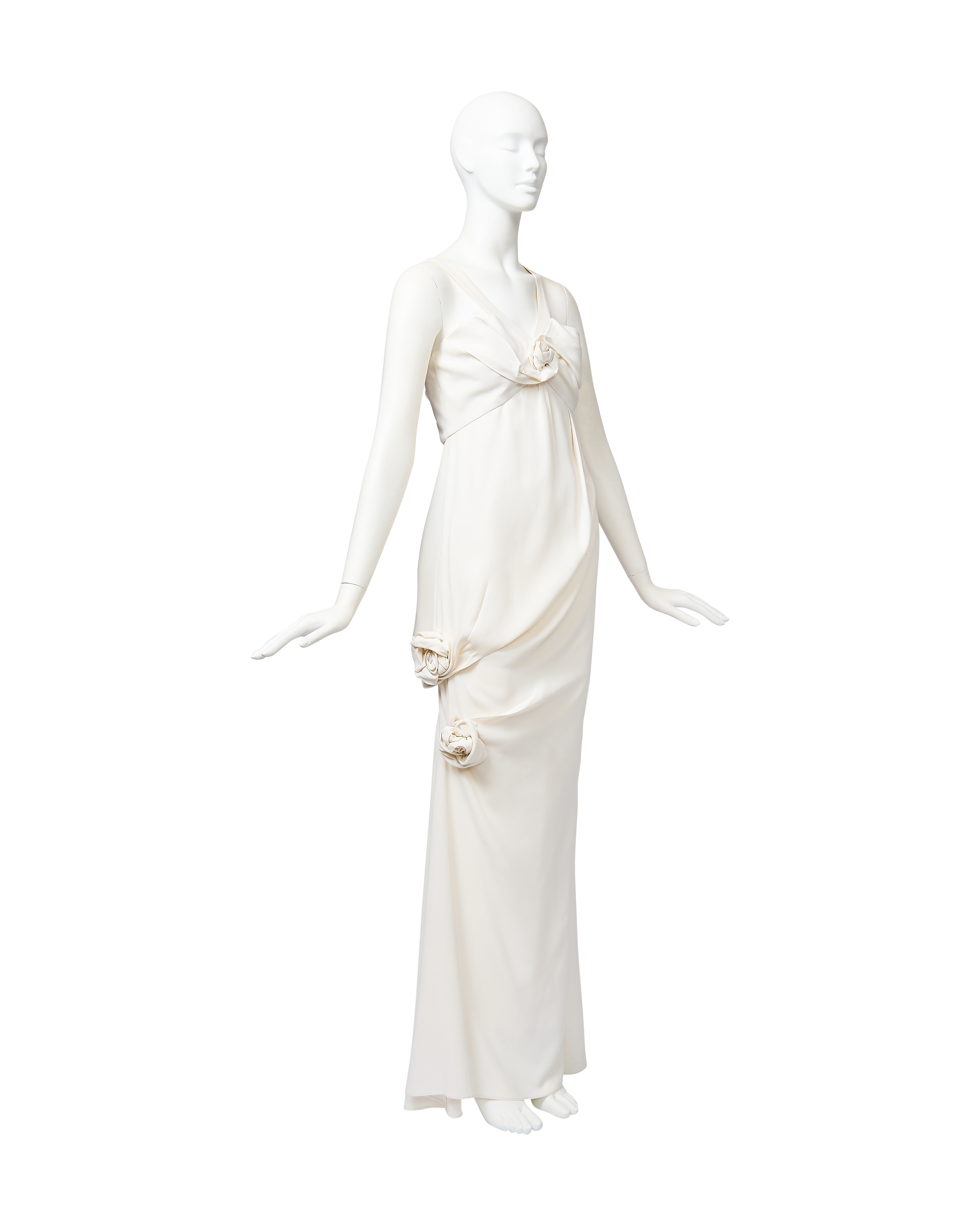 A/W 2008 White Crepe Gown with 3D Rosette Details