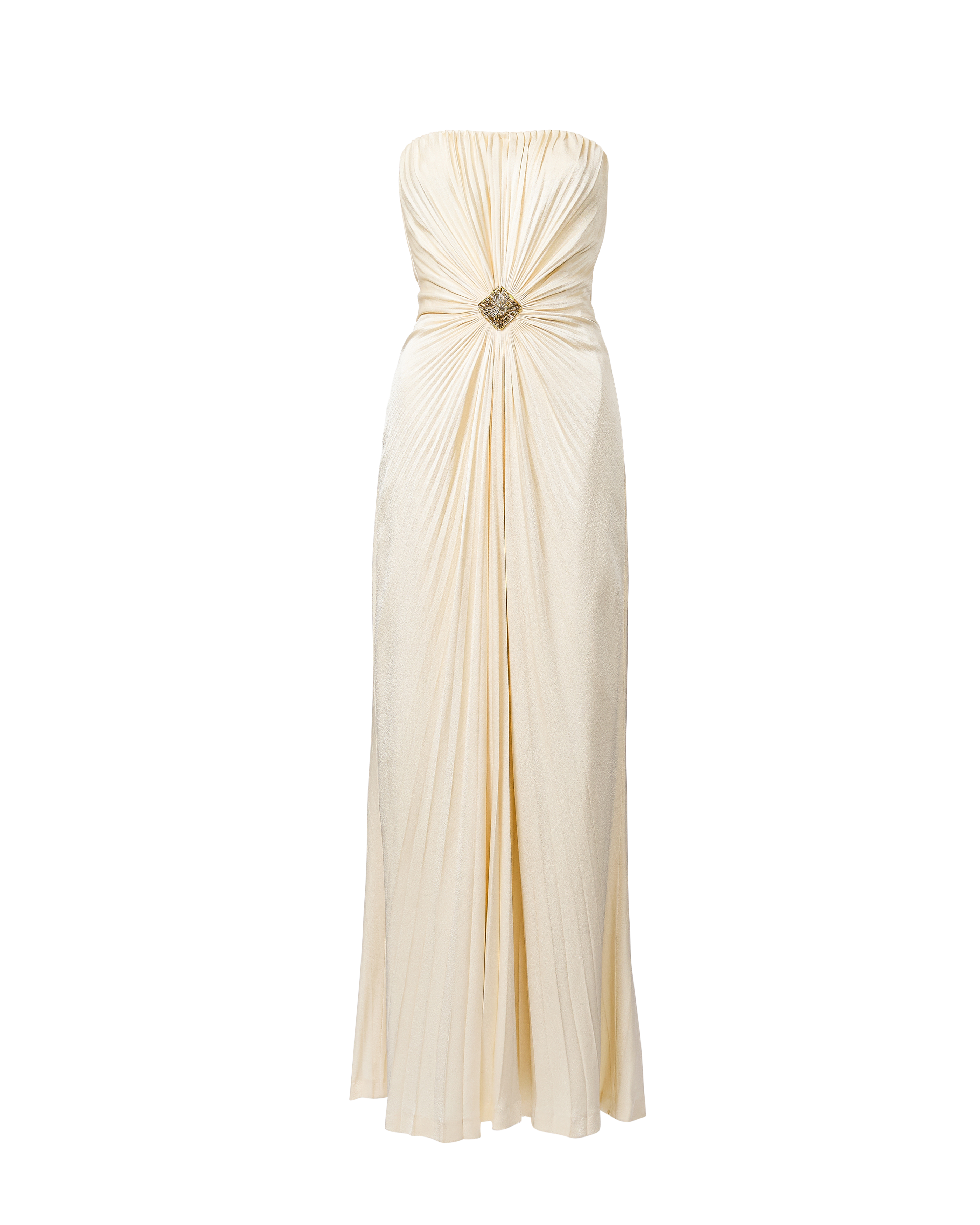 c. 1984 Ivory Pleated Strapless Gown with Bow Back Detail
