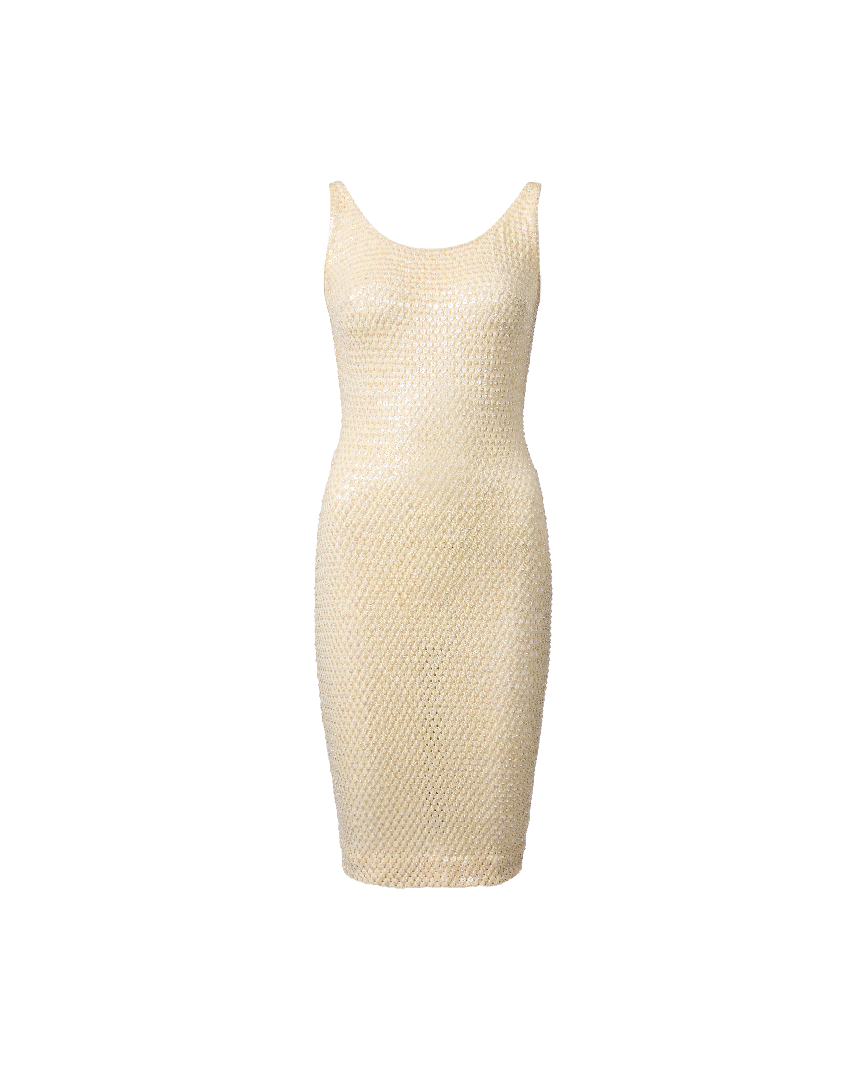 1960's Ecru Fully Embellished Sequin Knit Dress
