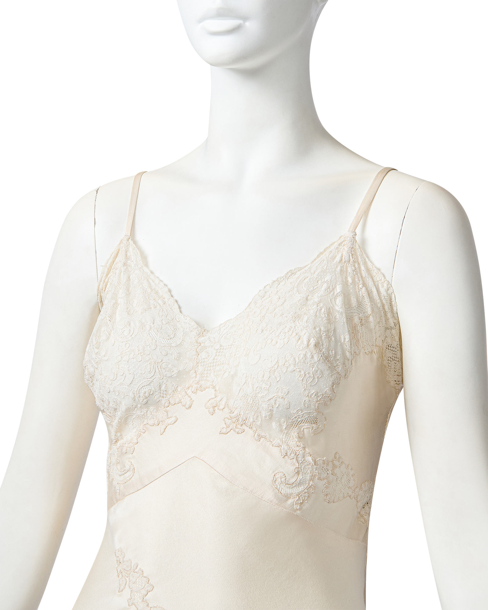 1930's Ivory Mini Slip Dress with Semi-Sheer Lace Trim
