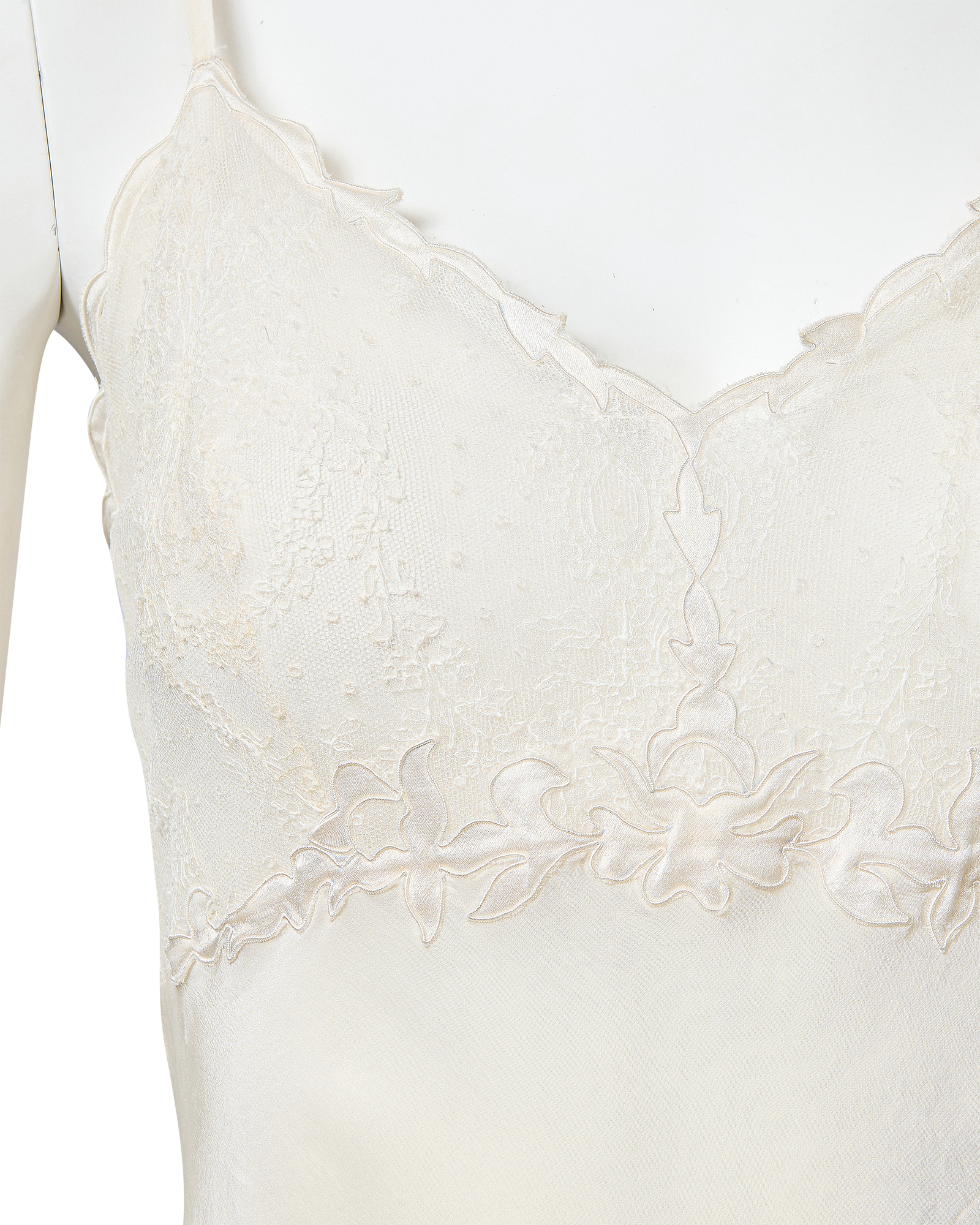 1930's Ivory Semi-Sheer Bust Scalloped Trim Dress