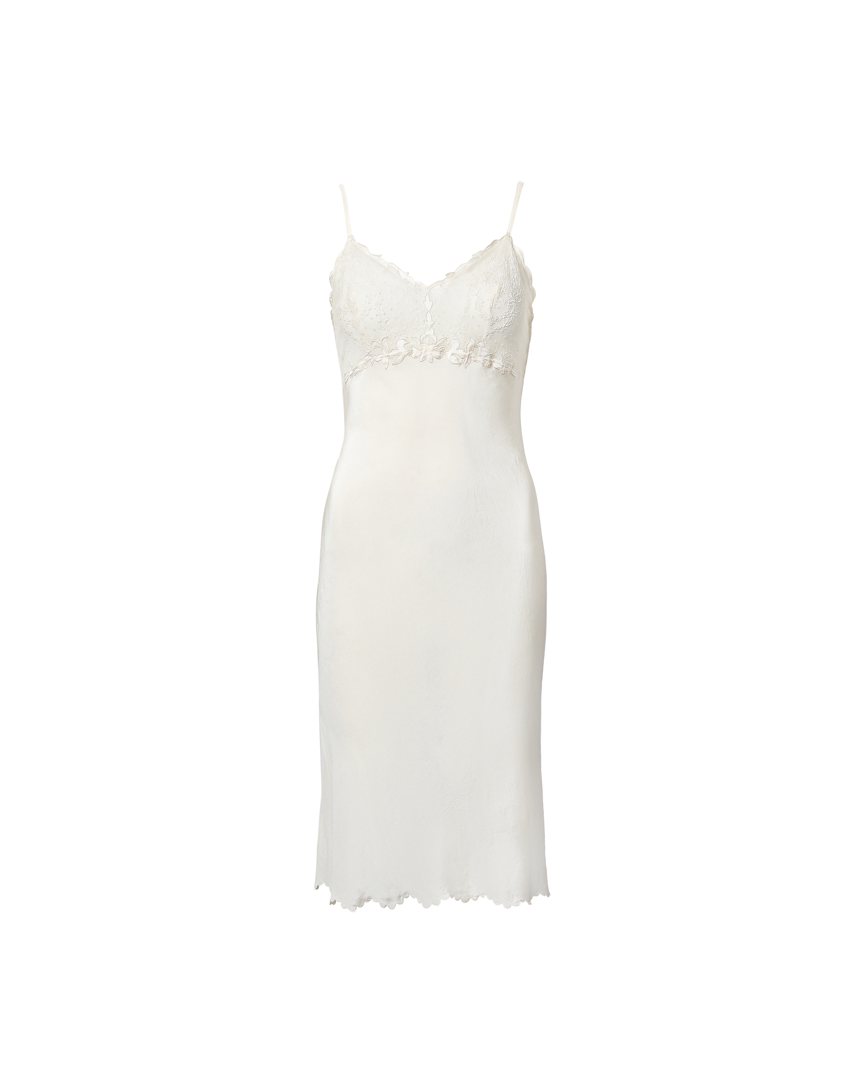 1930's Ivory Semi-Sheer Bust Scalloped Trim Dress