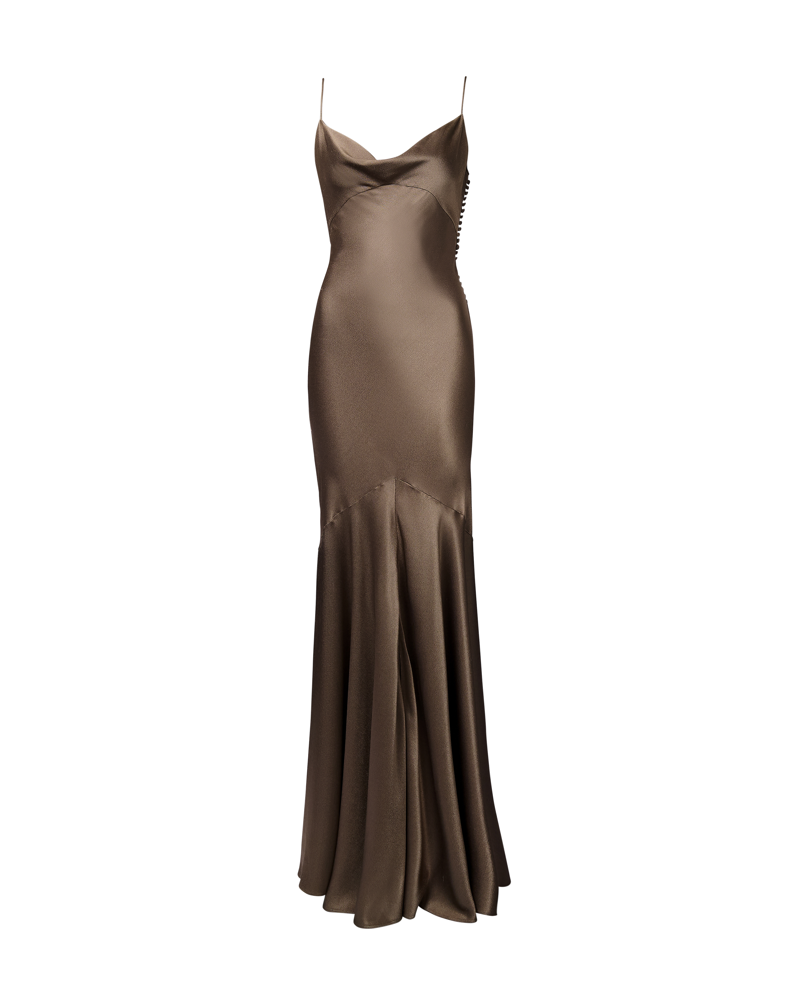 2000's Chocolate Brown Bias Cut Cowl Neck Slip Gown