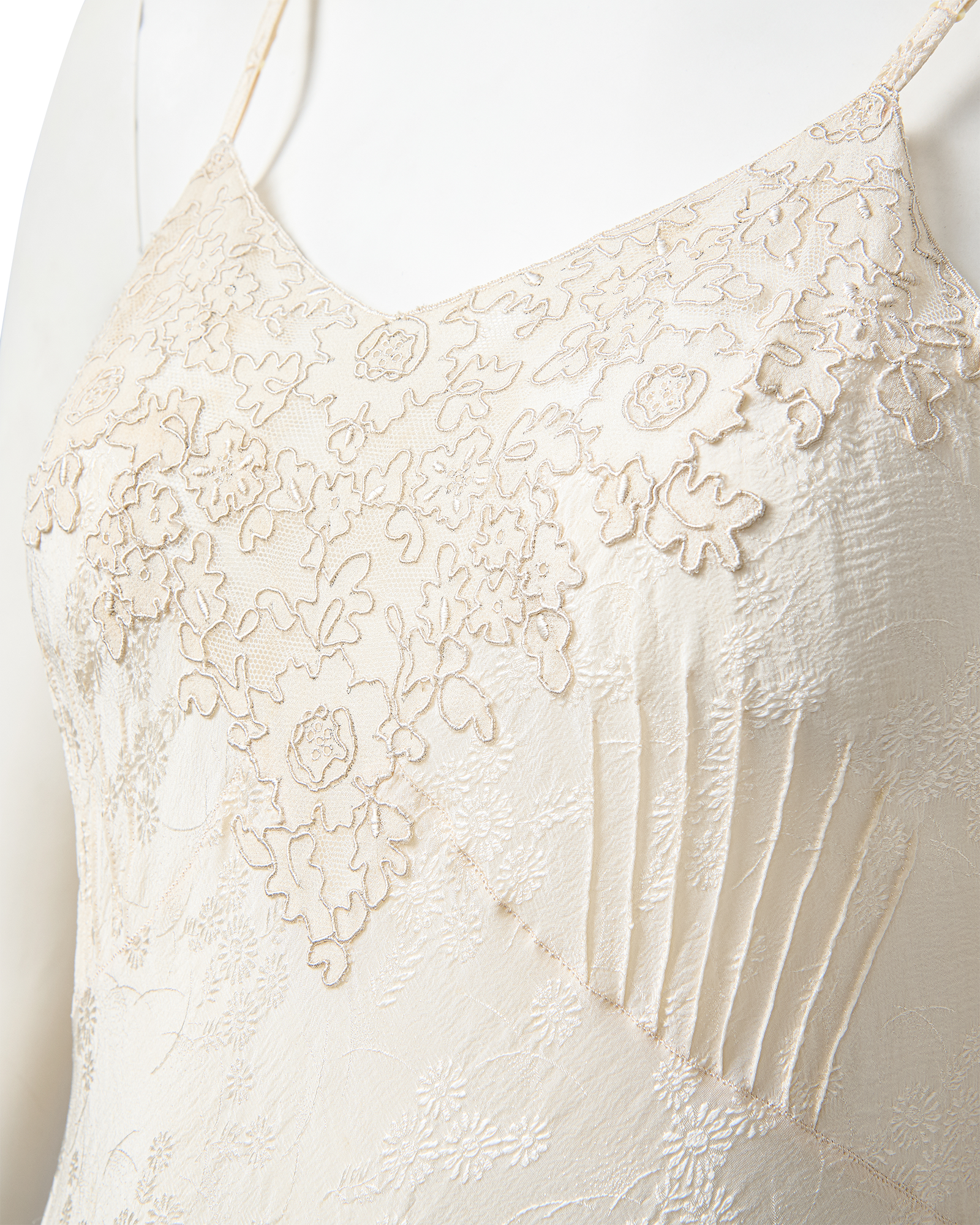 1930's Handmade Ivory Jacquard Knee Length Slip Dress