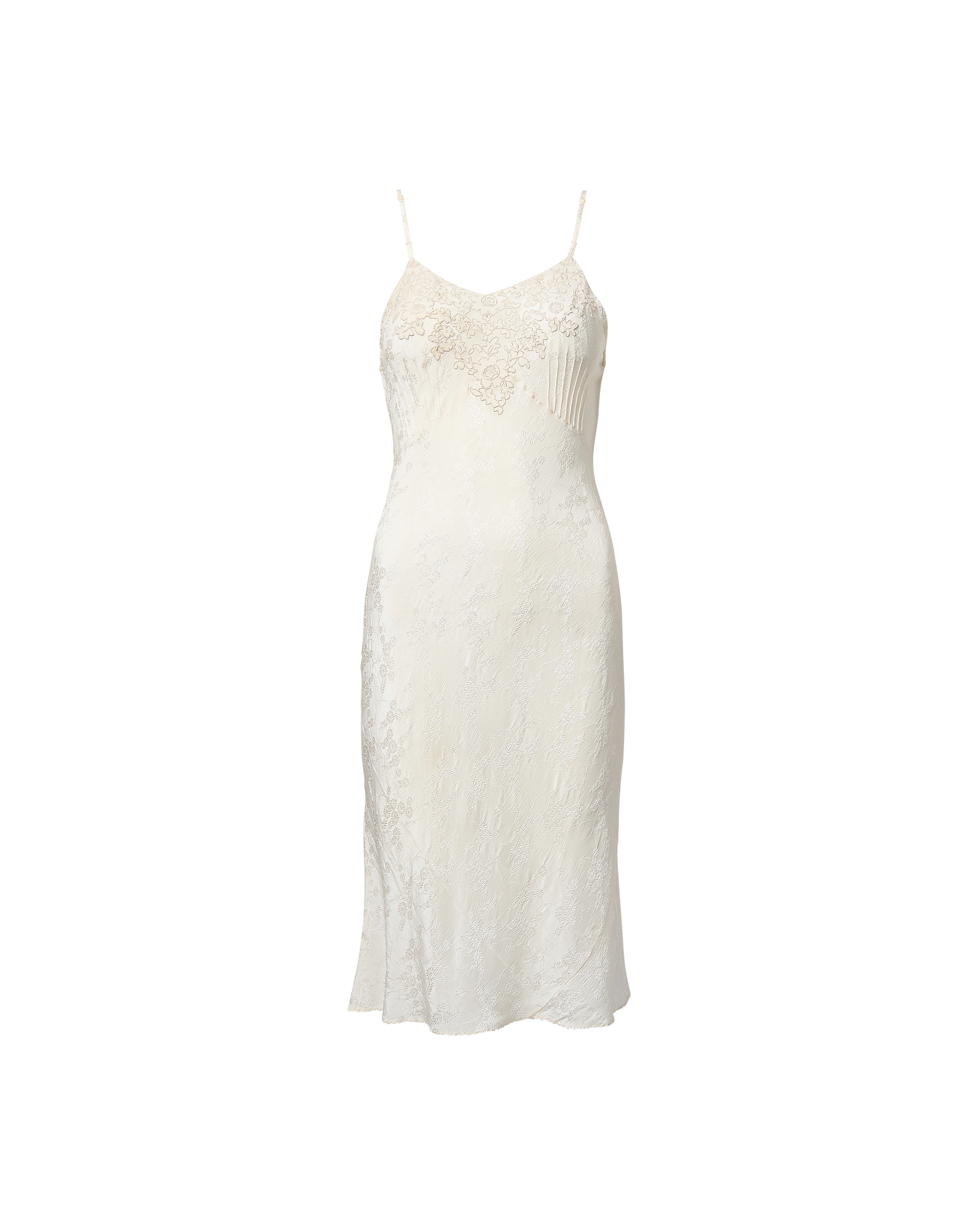1930's Handmade Ivory Jacquard Knee Length Slip Dress