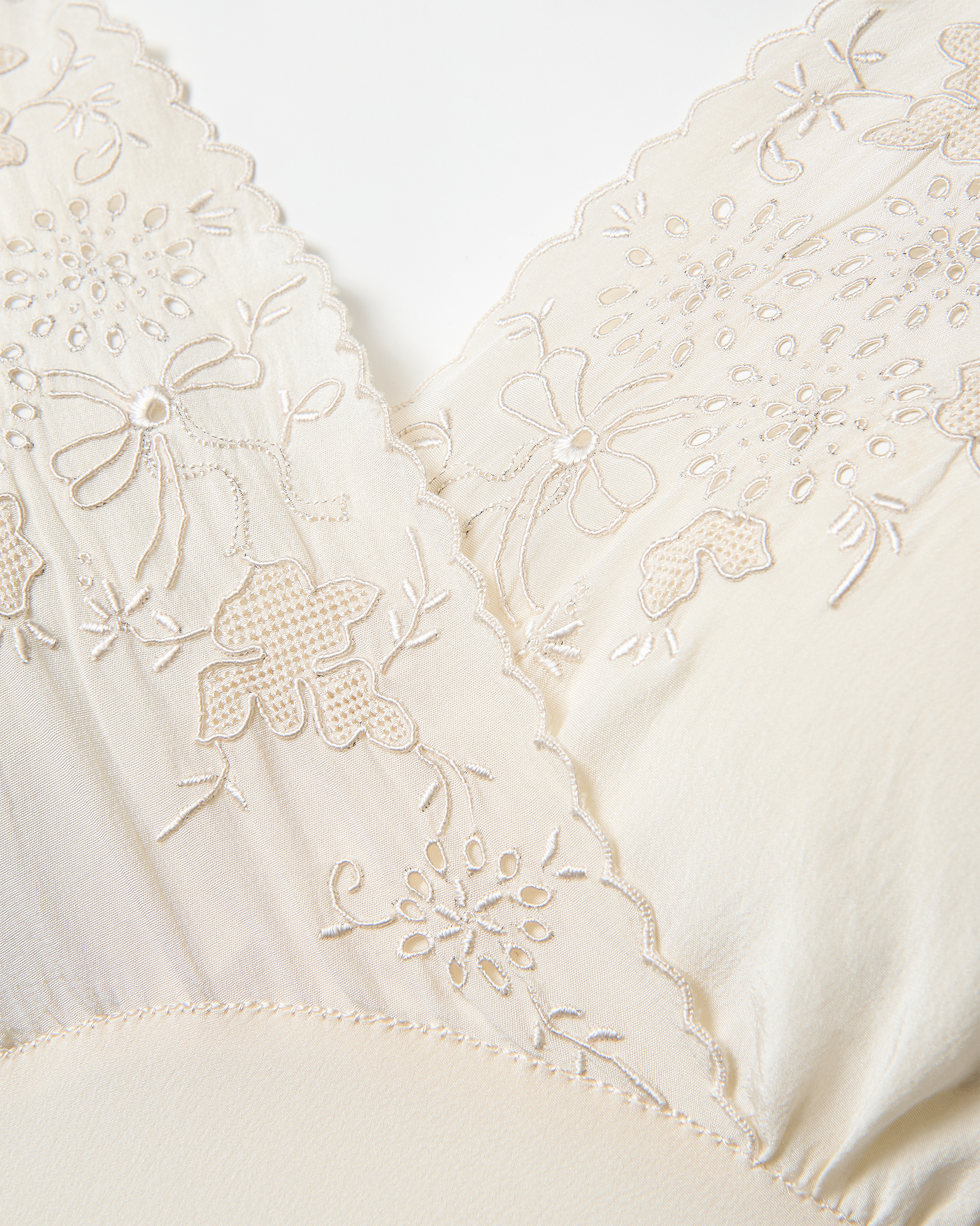 1930's Handmade Silk Slip Dress with Eyelet Detail at Bustline and Scalloped Trim