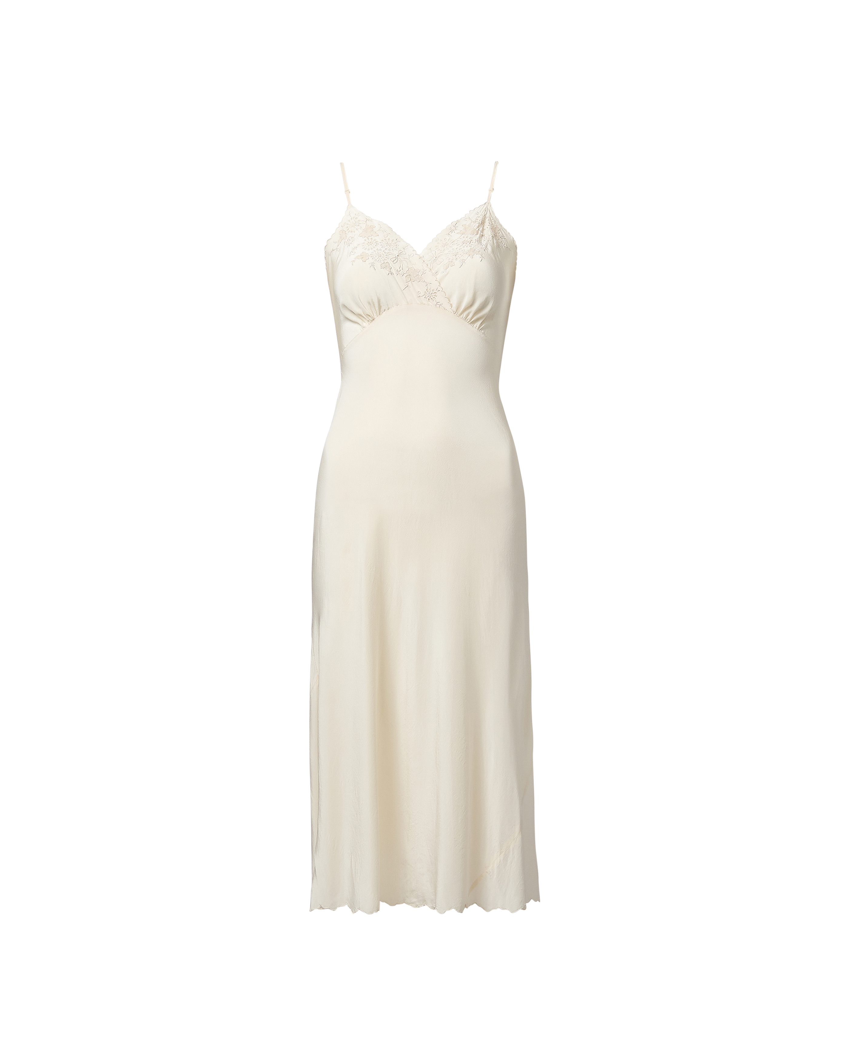 1930's Handmade Silk Slip Dress with Eyelet Detail at Bustline and Scalloped Trim
