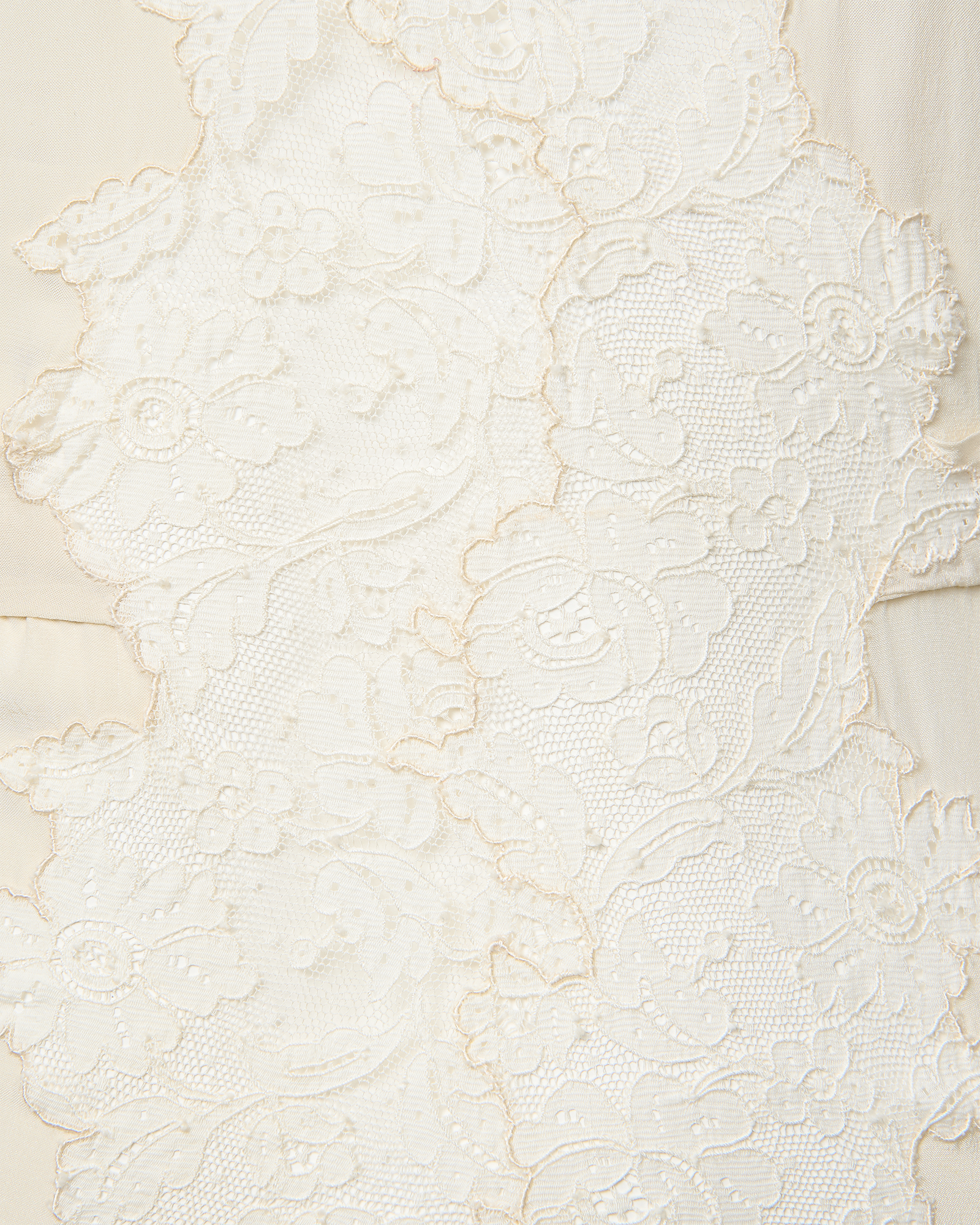 1920's Ivory Handmade Silk Crepe Lace Trim Tea Length Dress with Full Skirt