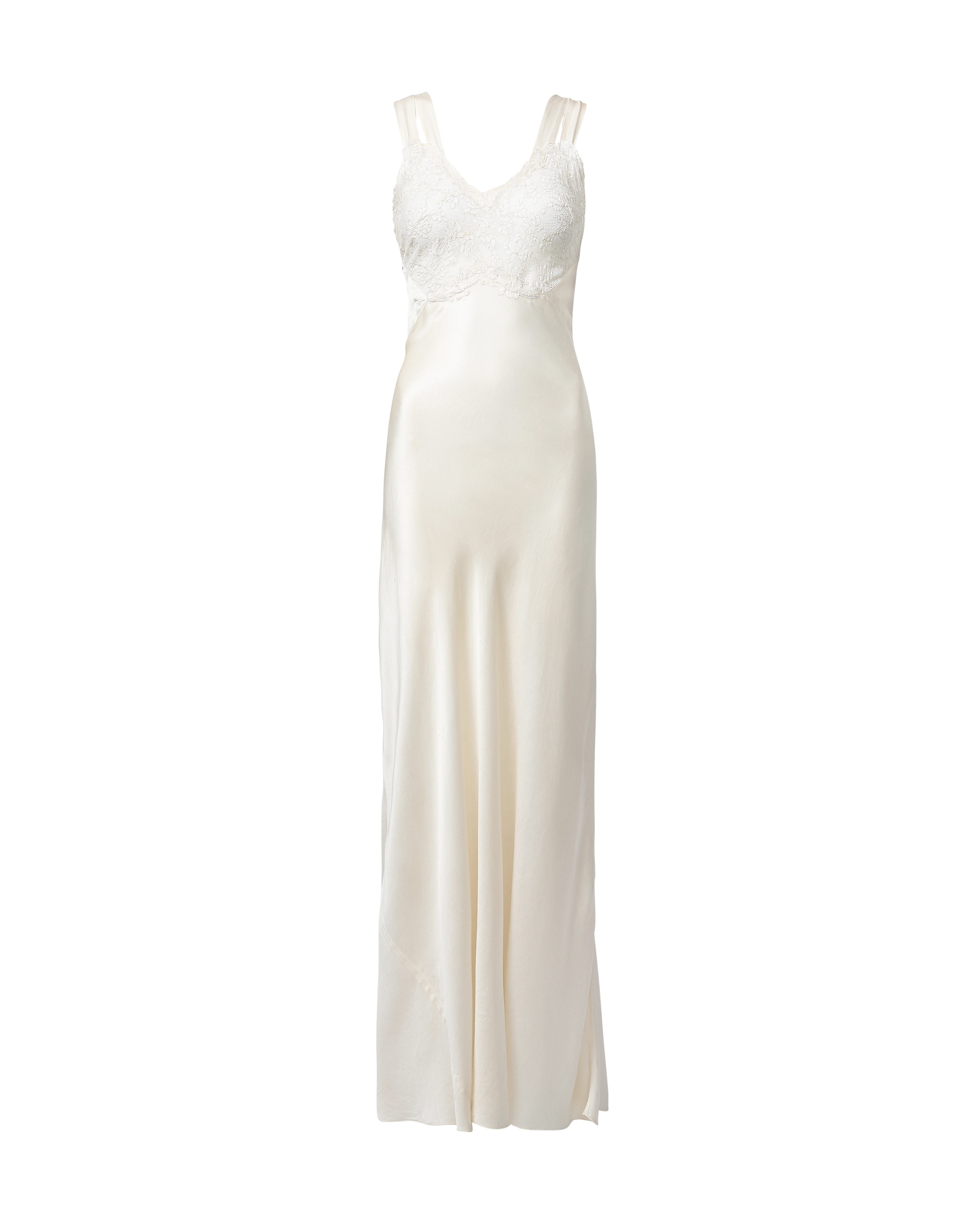 1930's Ivory Double-Loop Strap Gown with Semi-Sheer Lace Bust