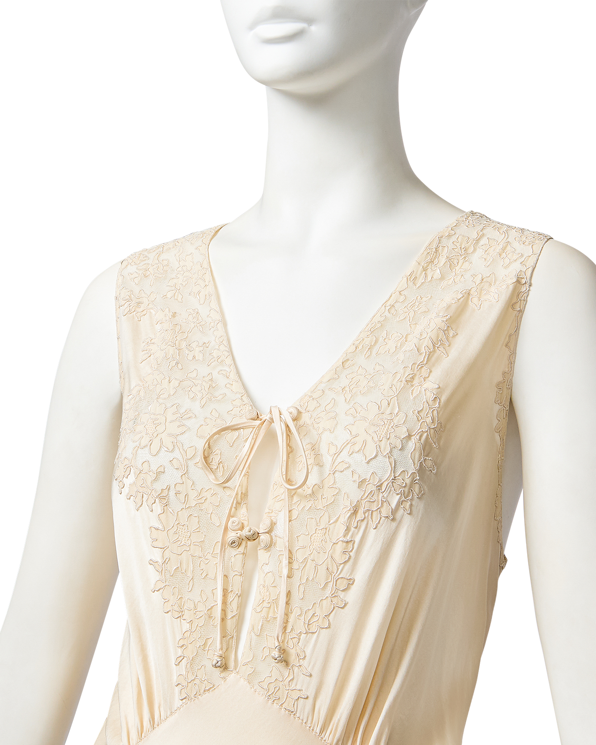 1930's Ivory Handmade Silk Charmeuse Gown with Tie  Front Closure