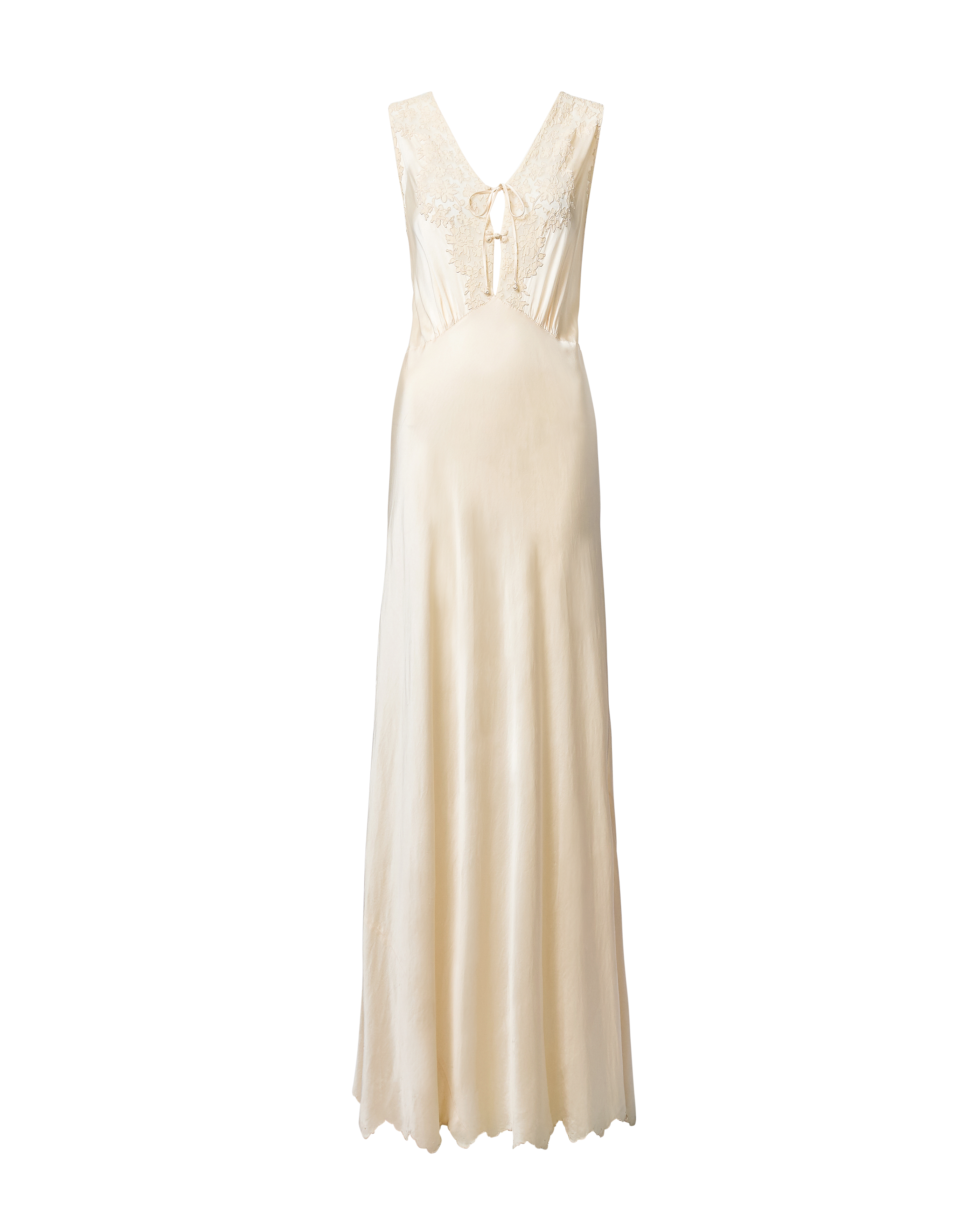 1930's Ivory Handmade Silk Charmeuse Gown with Tie  Front Closure