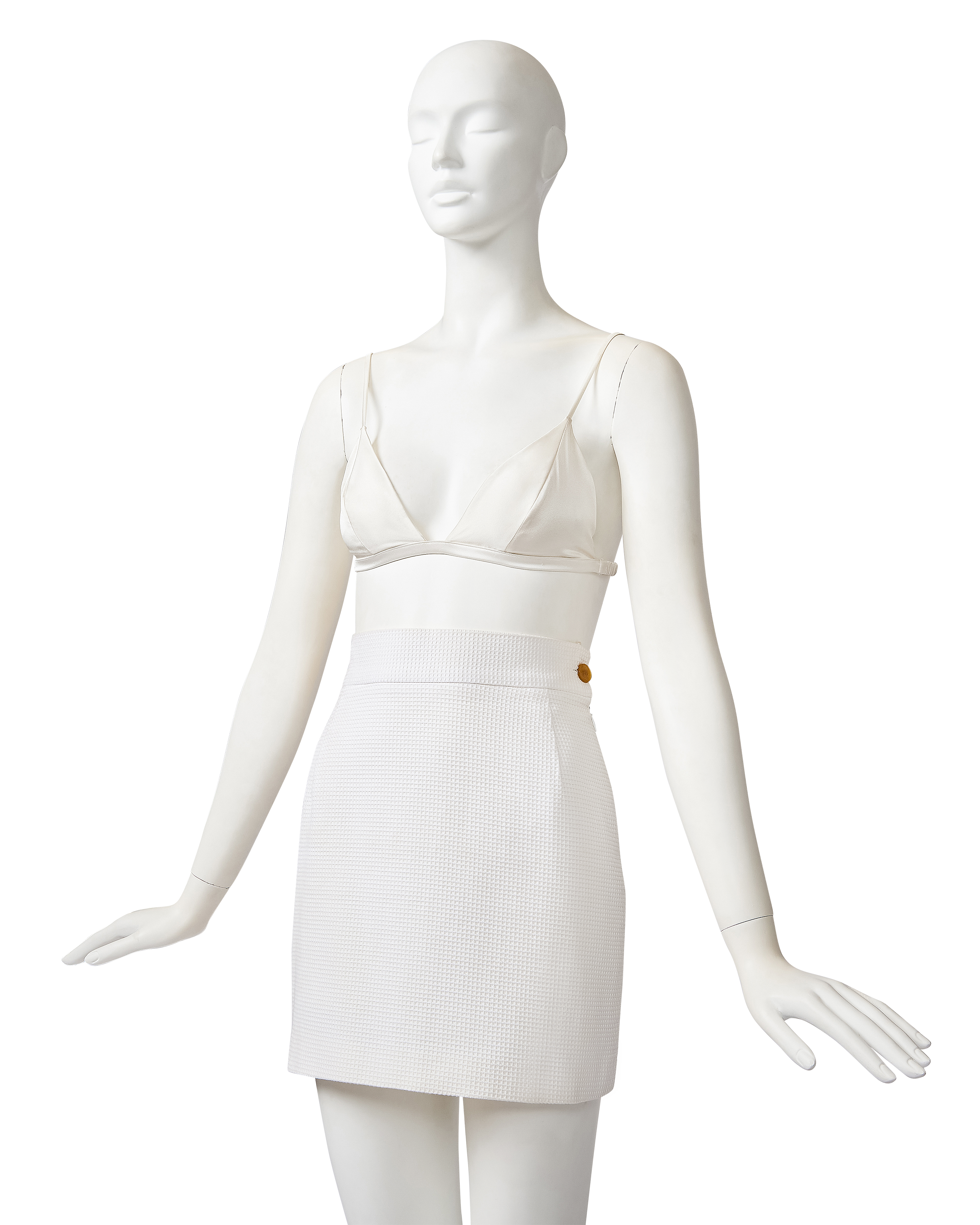 1990's Ivory Cotton Pique Mini Skirt