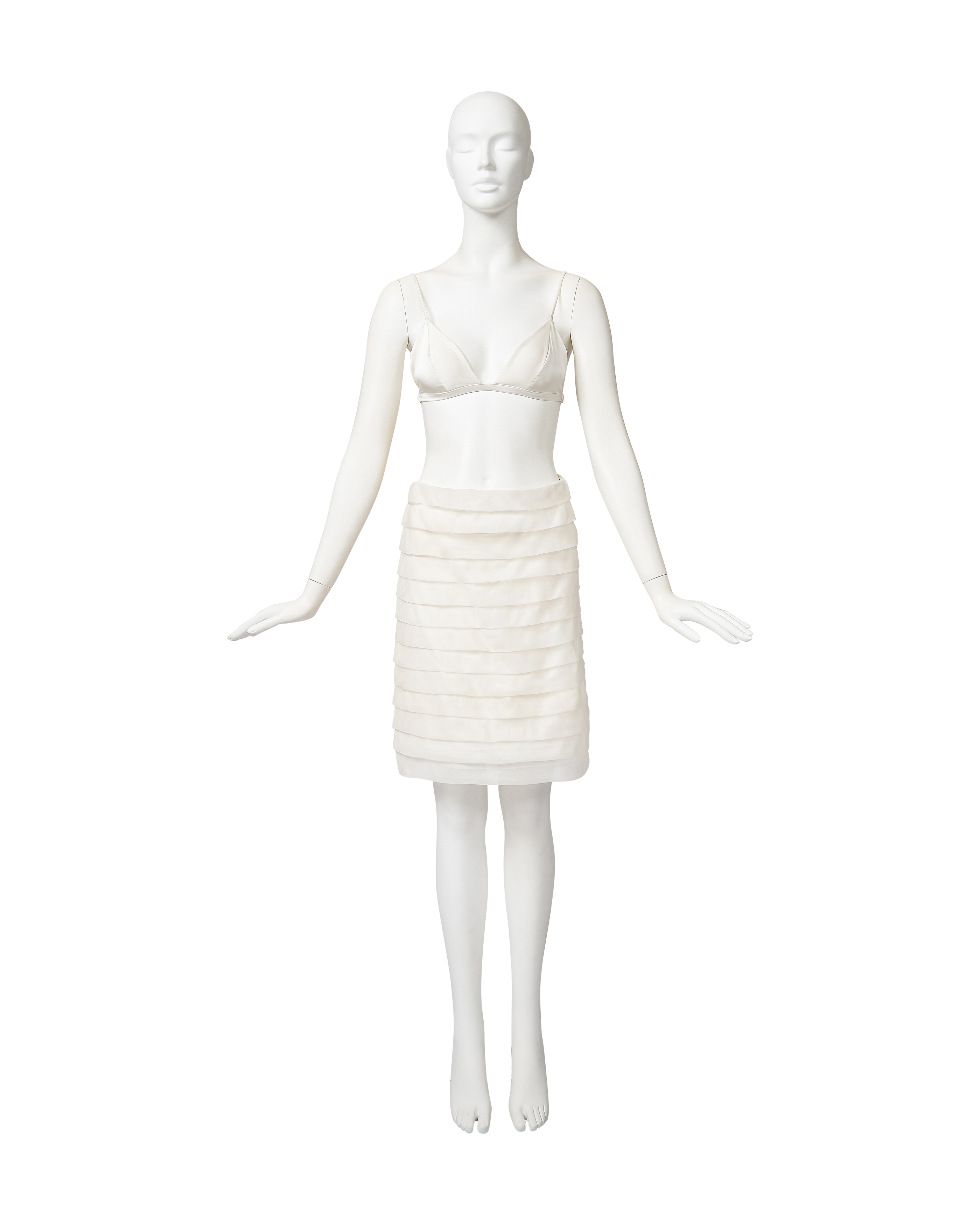 1990's Ivory Tiered Pleated Silk Mini Skirt