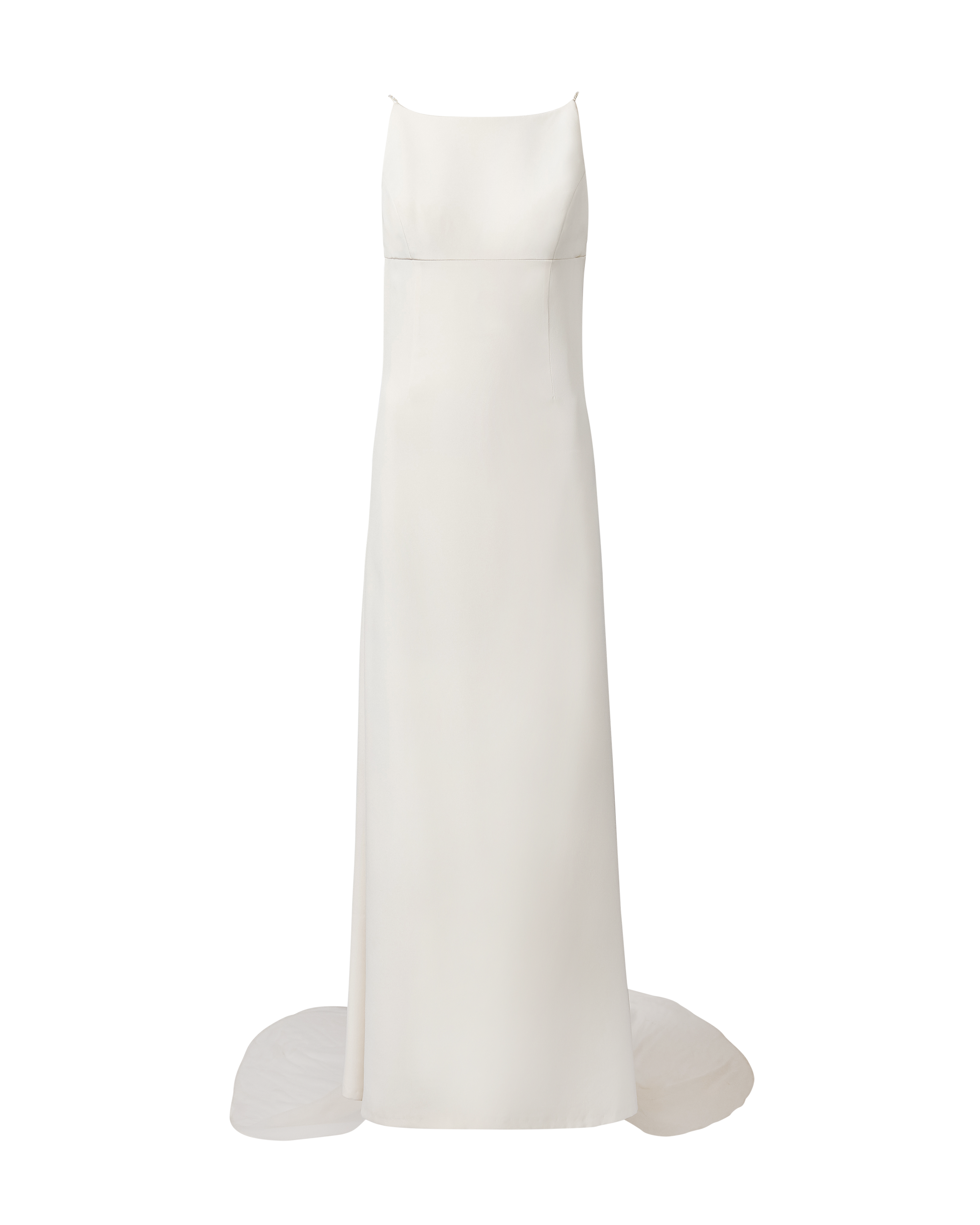 1990's Ivory Low Back Trained Gown with Embellished Lace Detail