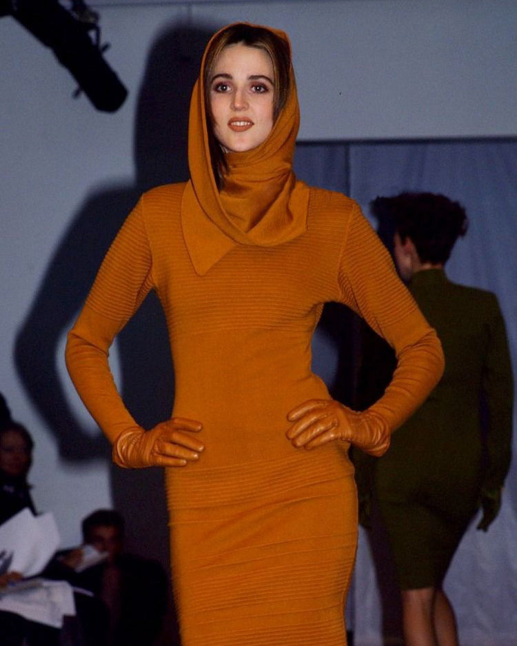 c. 1986 Orange Ochre Scoop Neck Sleeveless Dress