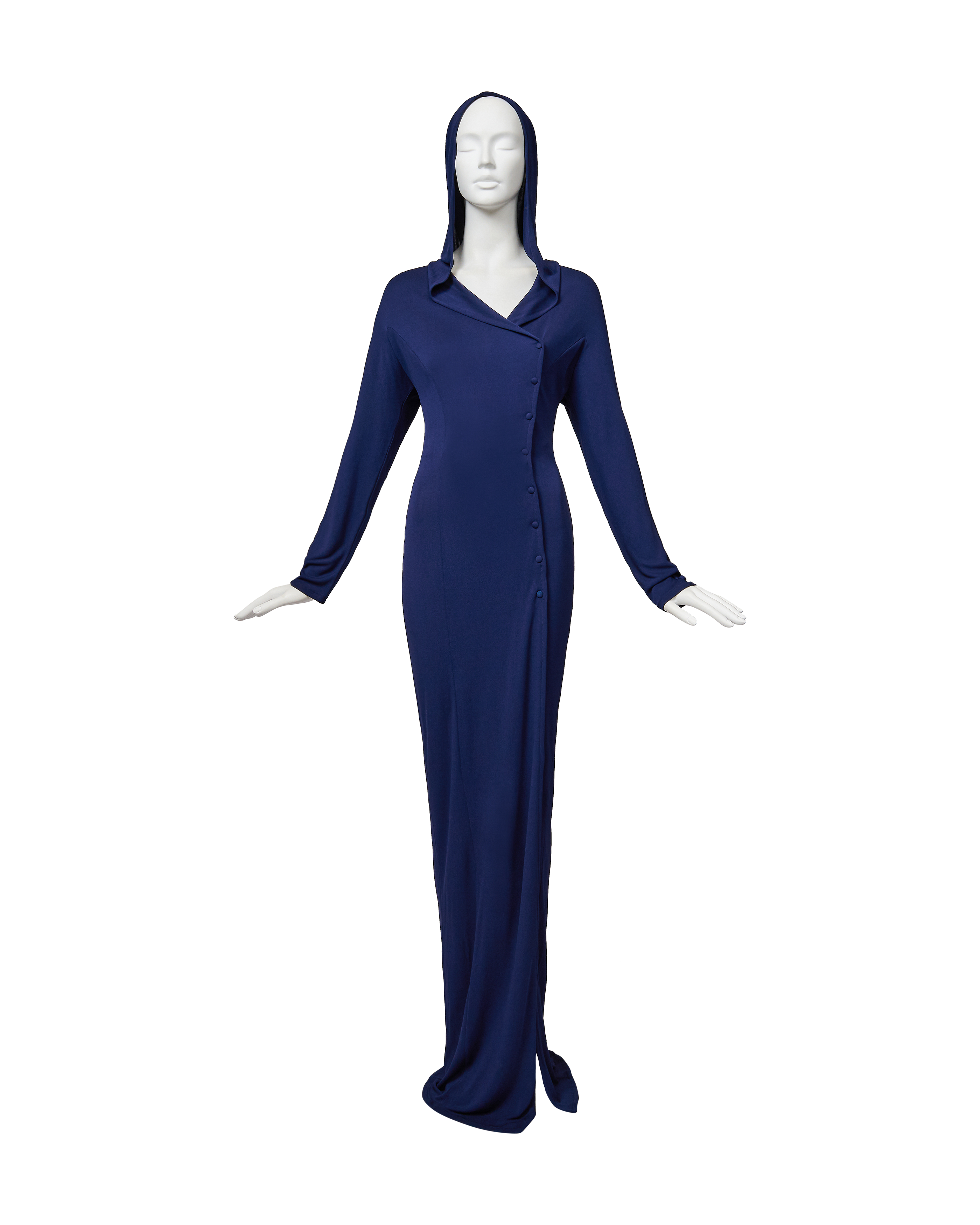 1990's Deep Navy Long Sleeve Hooded Jersey Dress