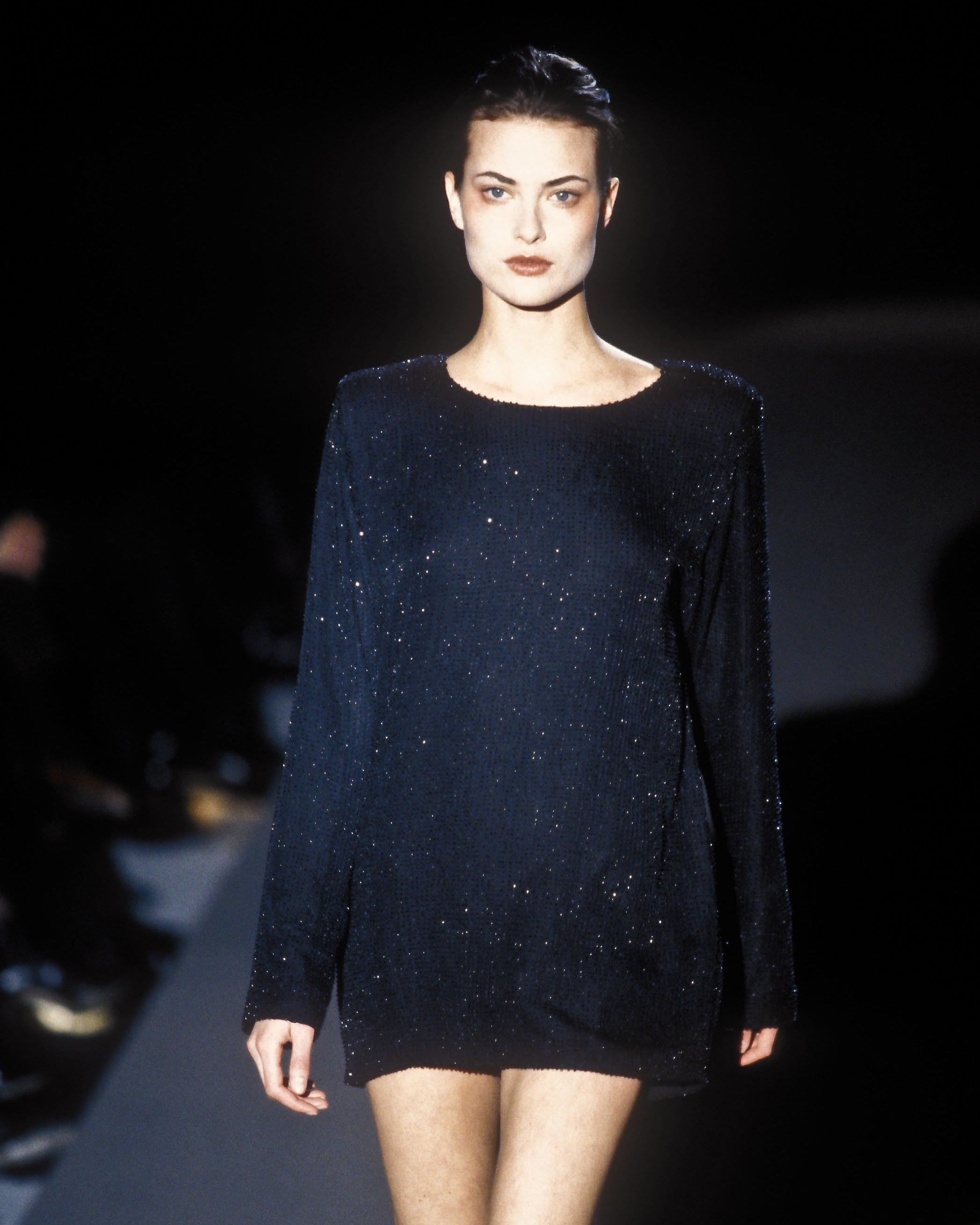 A/W 1997 Black Embellished Long Sleeve Shift Dress