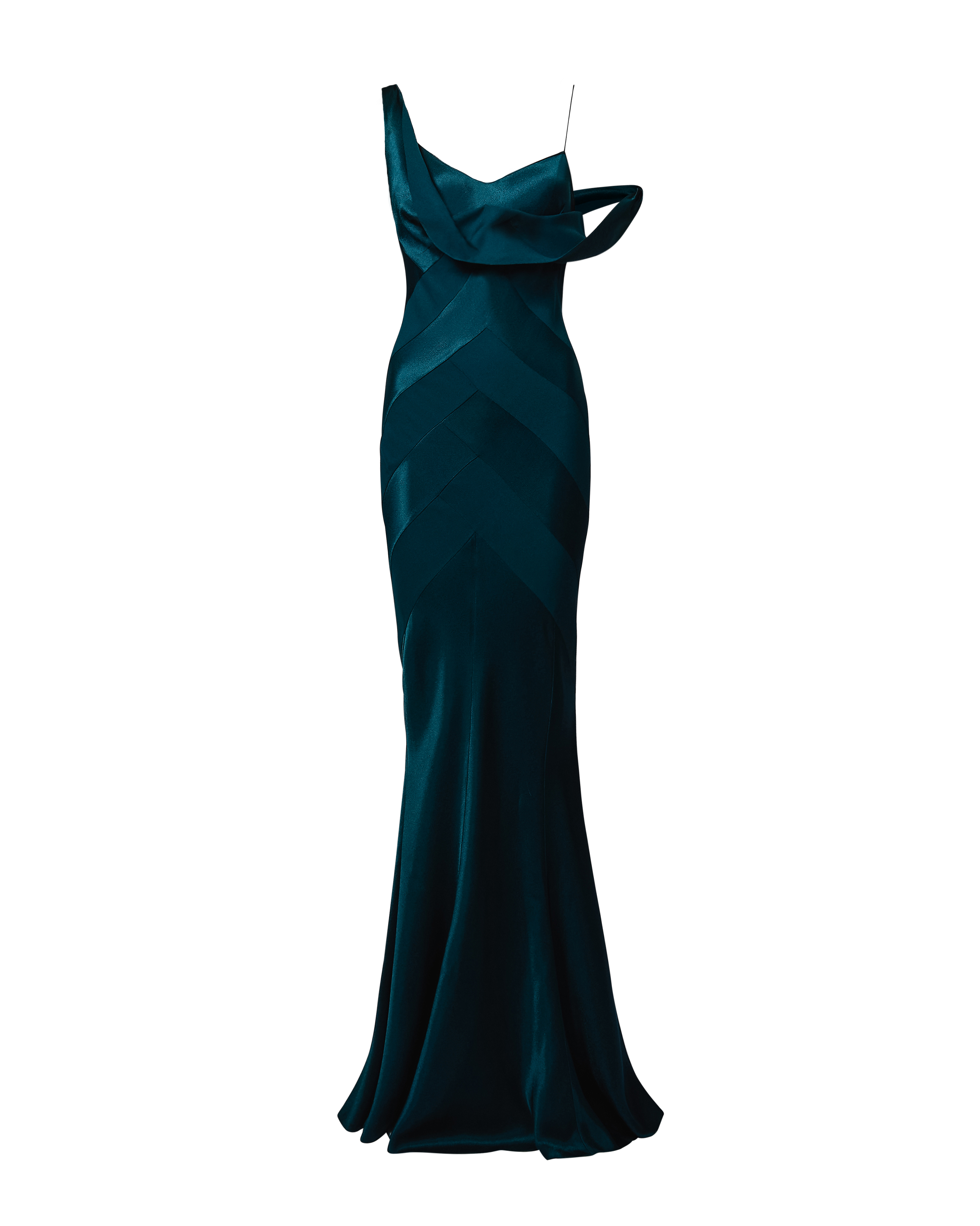 A/W 1999 Deep Teal Bias Cut Chevron Pattern Gown