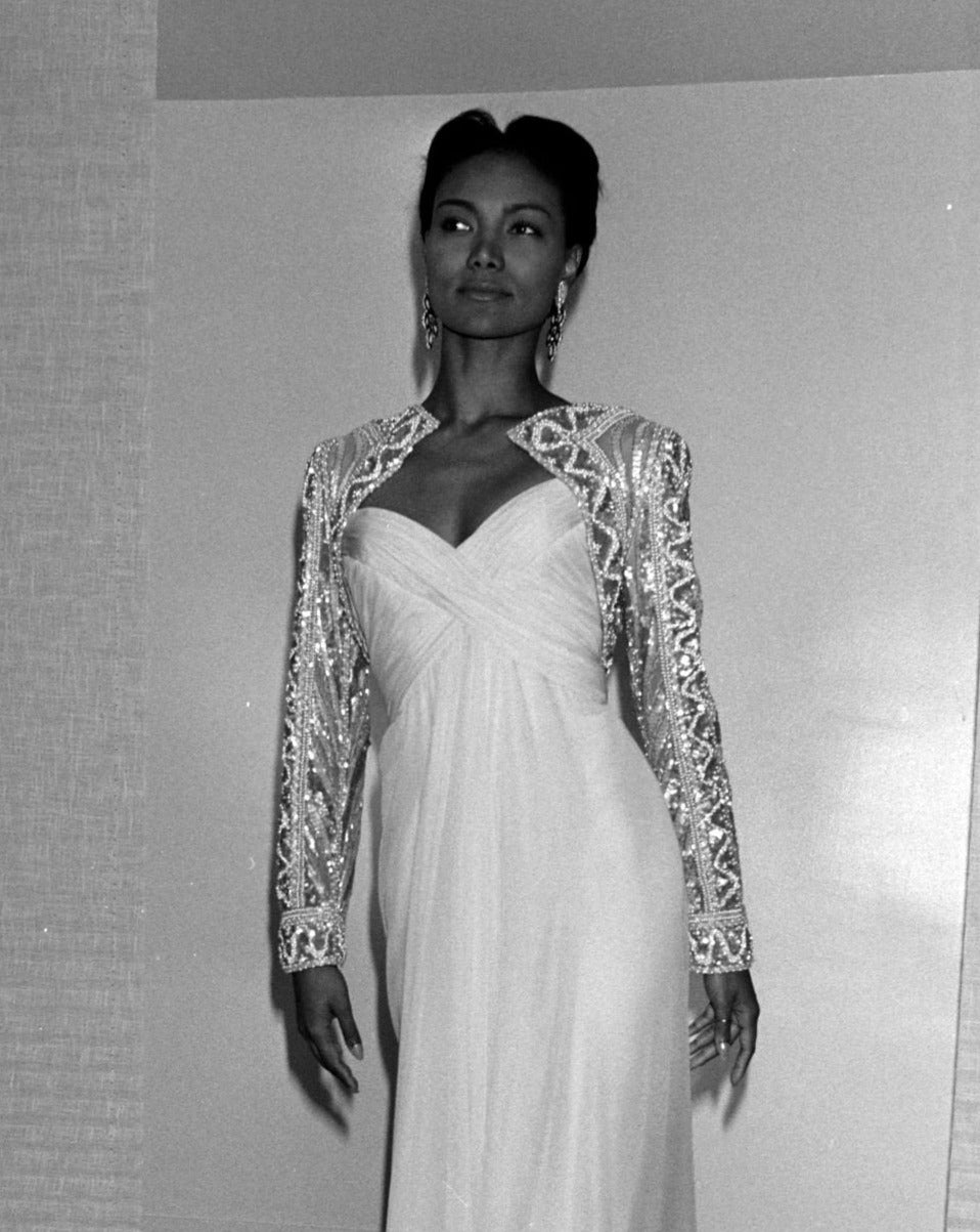 1980's Semi-Sheer White Embellished Gown