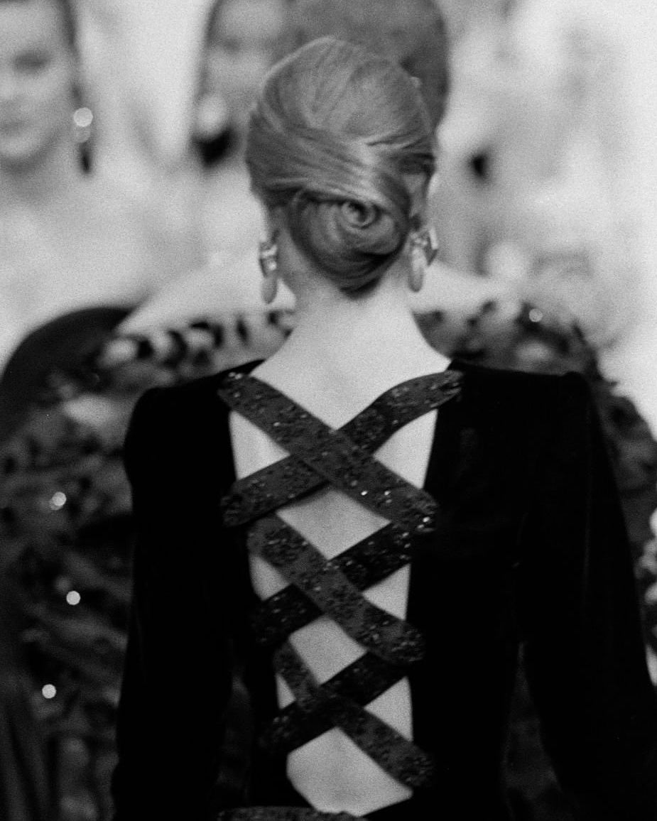 c. 1989 Ivory Gown with Embellished Lace-Up Halter Neckline