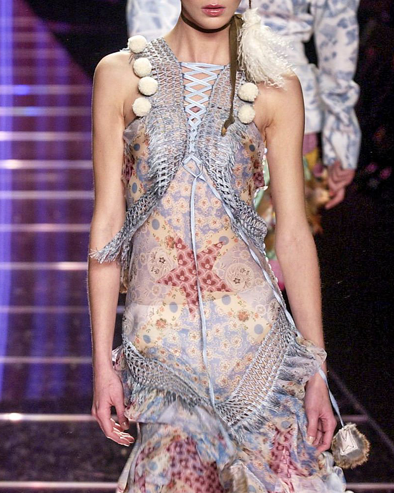 A/W 2002 Pink Floral Pattern Patchwork Maxi Skirt