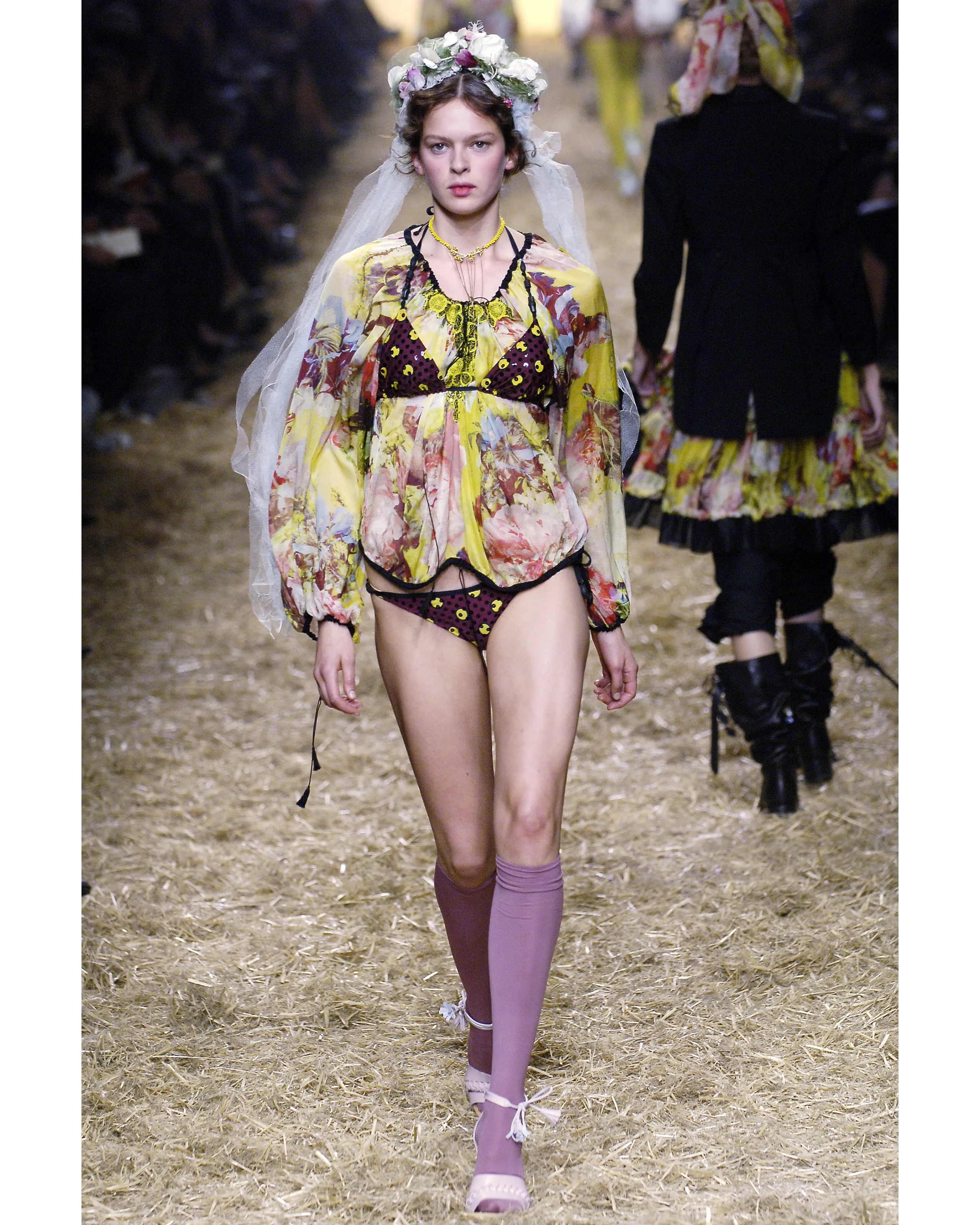 S/S 2006 Floral Pattern Long Sleeve Tassel Tie Top